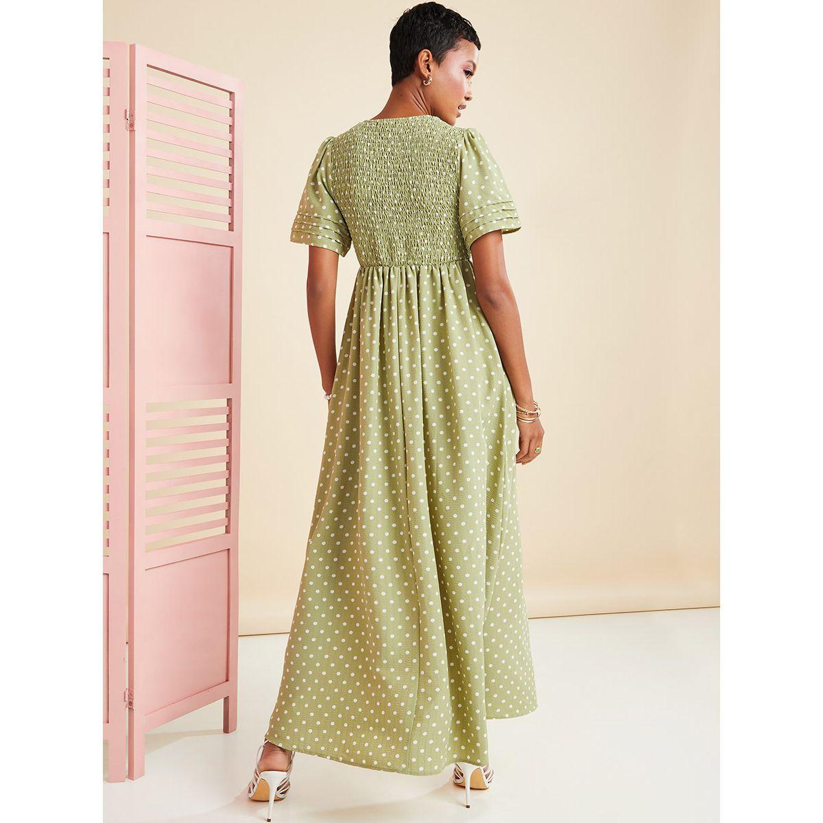 Styli Short Sleeves Polka Dot Smocked Maxi Dress-women-clothing-dresses-image-4