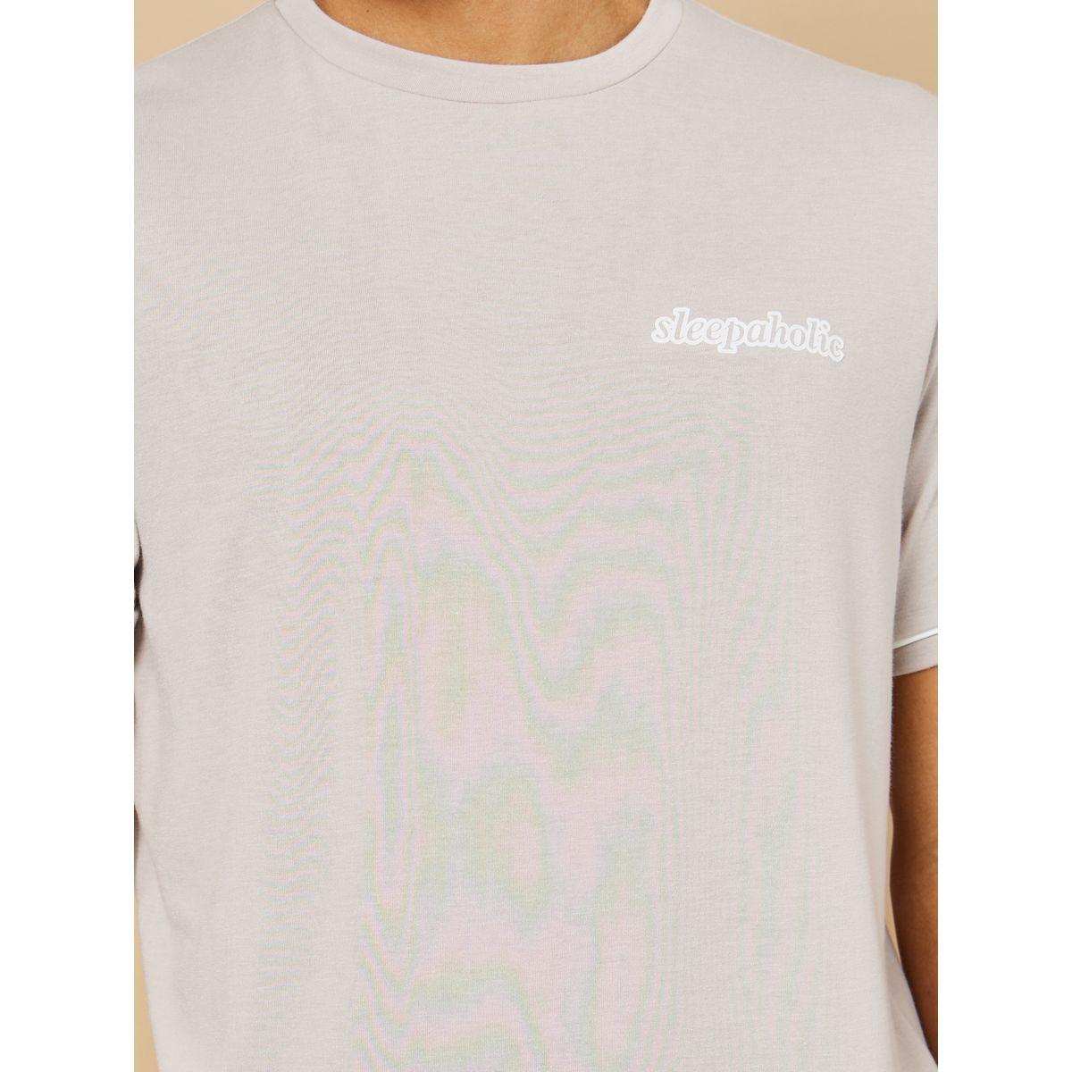Styli Unwind Slogan Print T-Shirt & Pyjama Set with Piping Detail-men-clothing-nightwear-sets-image-3