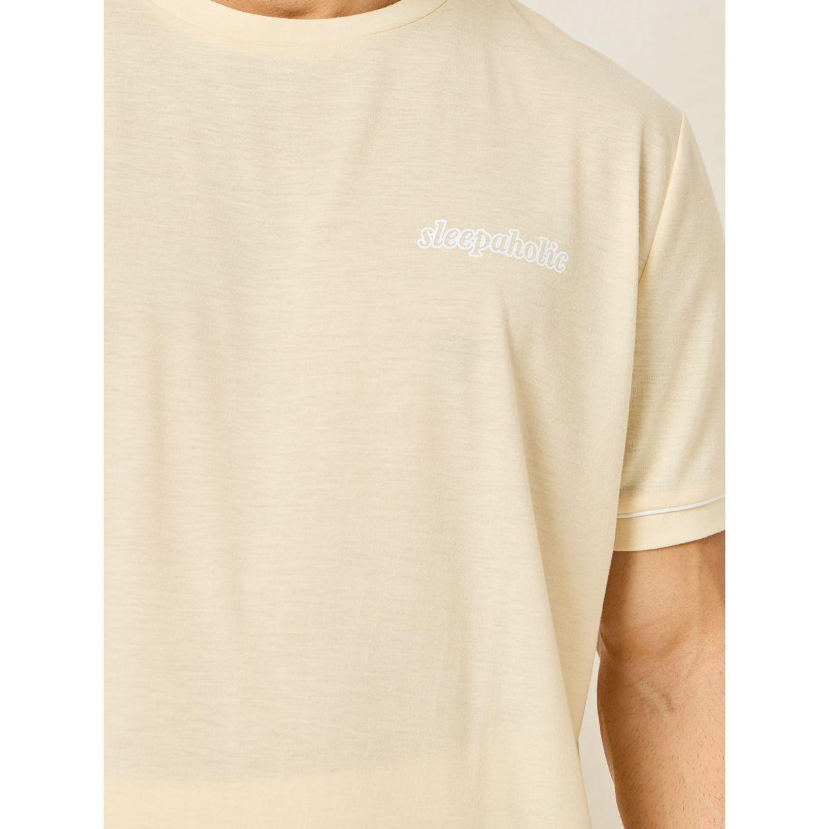 Styli Unwind Minimal Print T-Shirt & Piping Detail Pyjama Set-men-clothing-nightwear-sets-image-3