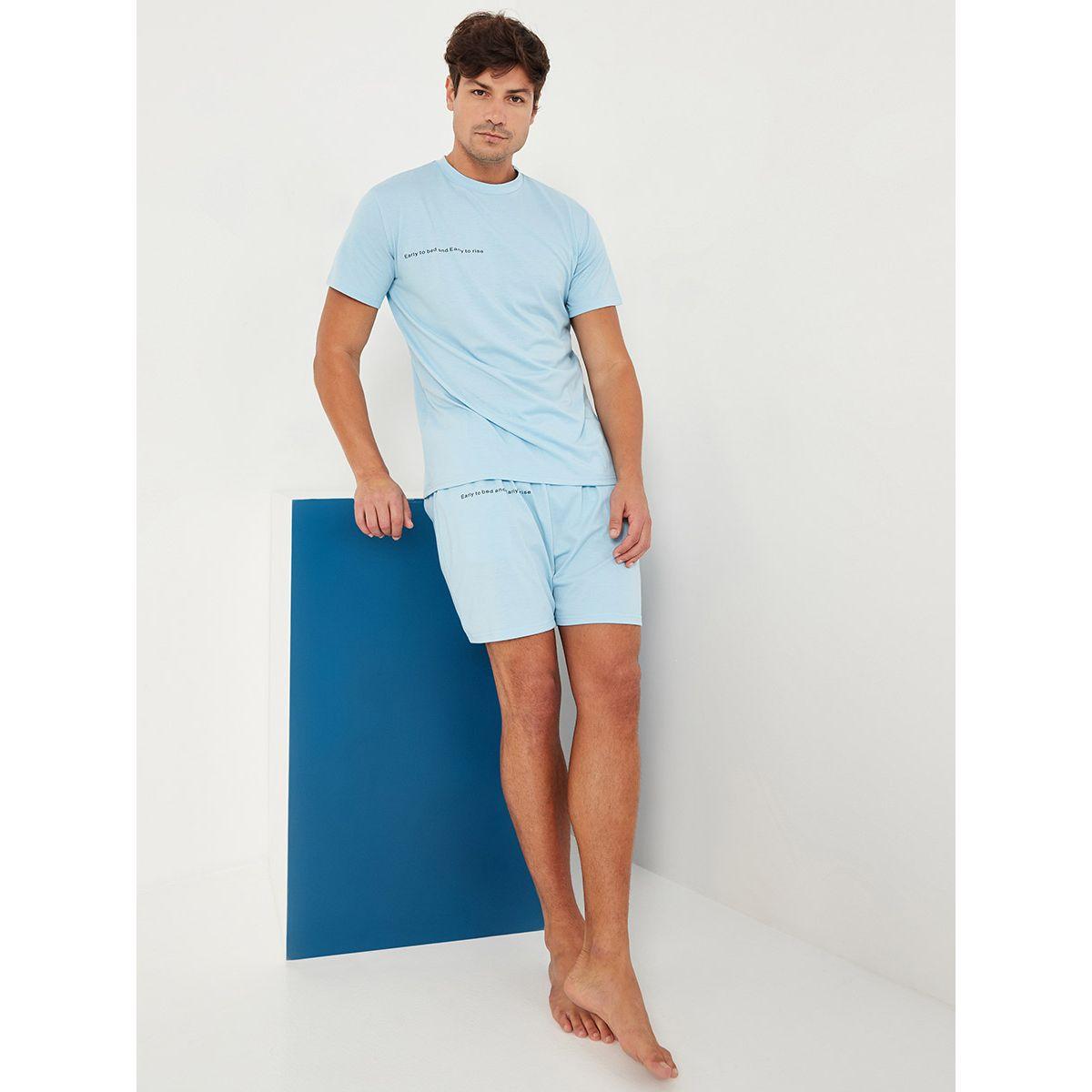 Styli Text Placement Print T-shirt and Shorts Sleep Set-men-clothing-nightwear-sets-image-2