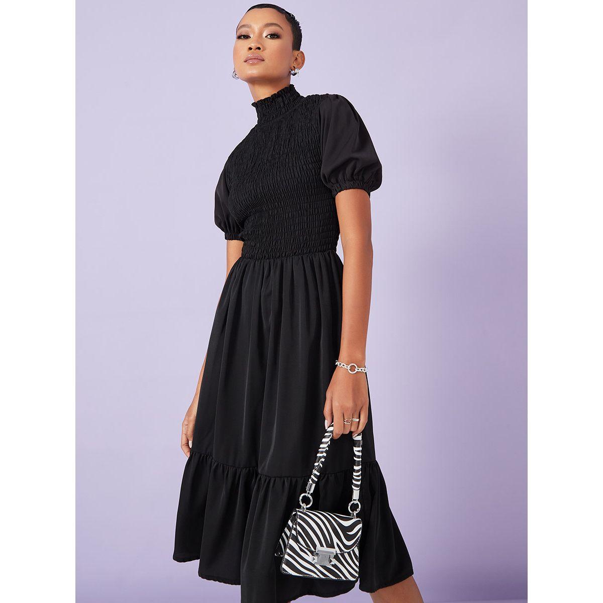 Styli Puff Sleeves High Neck Smock A-Line Midi Dress-women-clothing-dresses-image-1