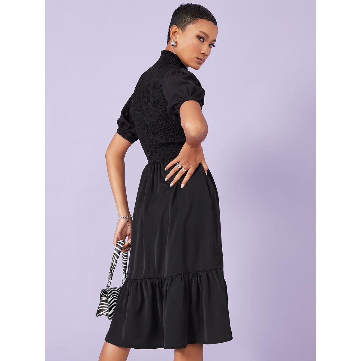 Styli Puff Sleeves High Neck Smock A-Line Midi Dress-women-clothing-dresses-image-4
