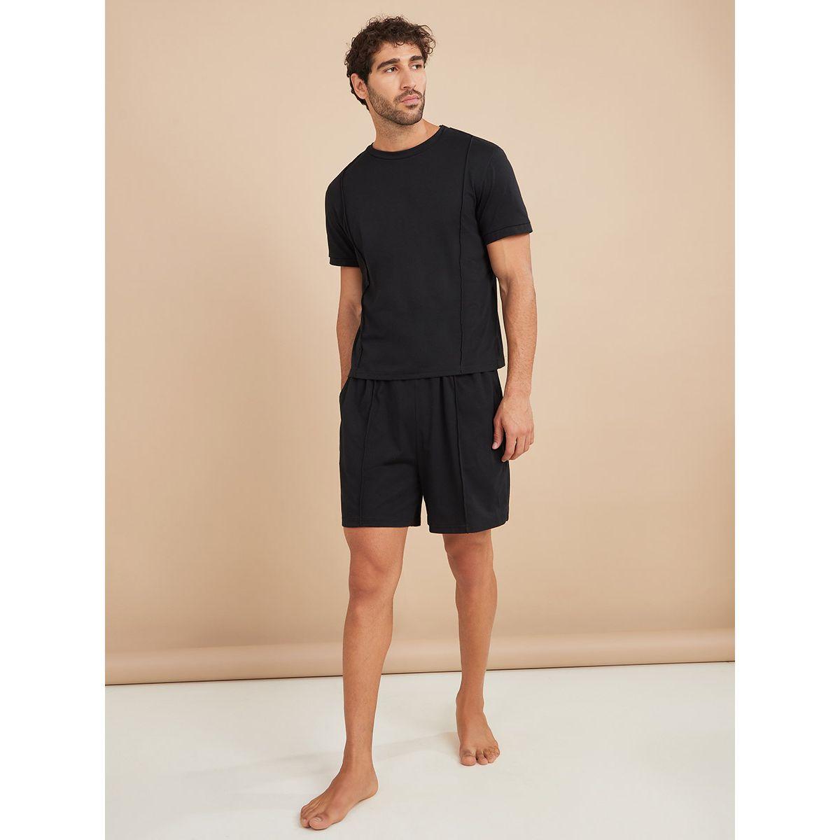 Styli Pintuck Detail T-shirt and Short Sleep Set-men-clothing-nightwear-sets-image-2