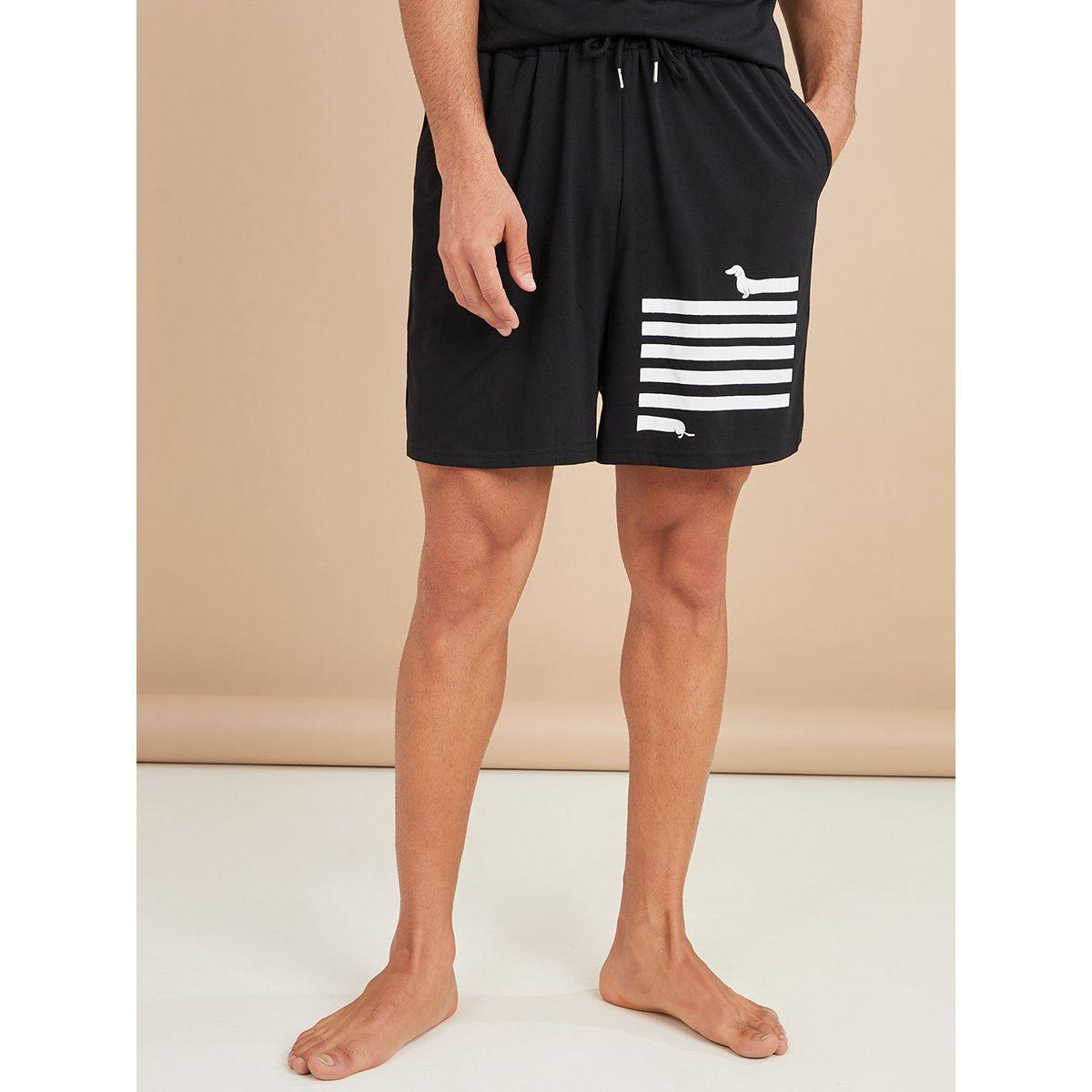 Styli Limosine Placement Print T-shirt and Short Sleep Set-men-clothing-nightwear-sets-image-5