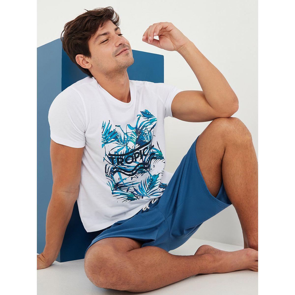 Styli Tropical Graphic Print T-shirt and Shorts Sleep Set-men-clothing-nightwear-sets-image-1