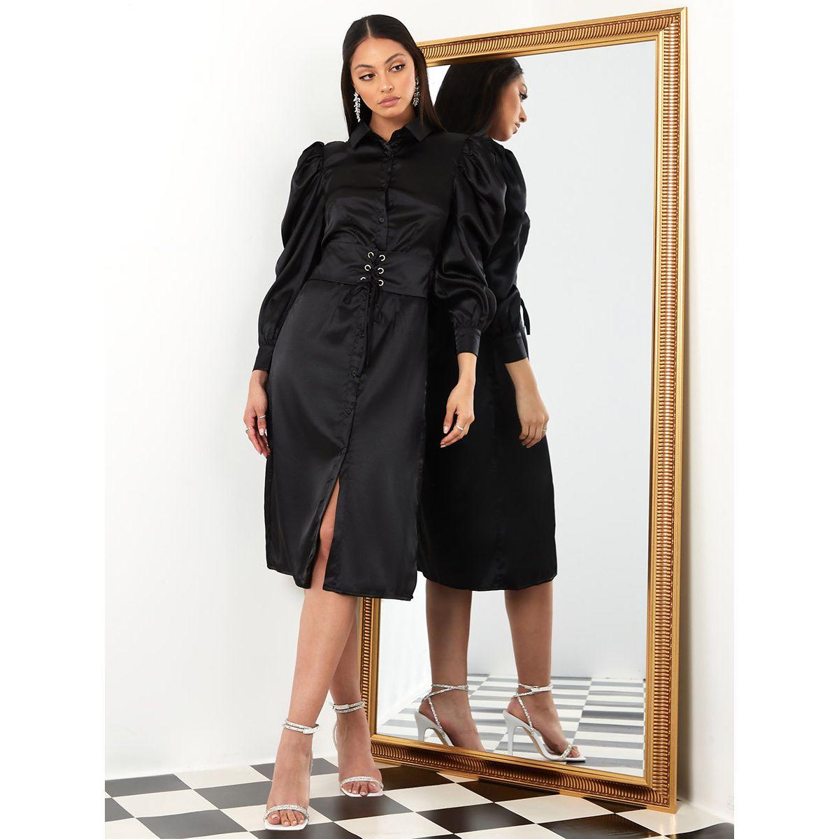 فستان ميدي بخصر بنمط مشد من ستايلي-women-clothing-dresses-image-1