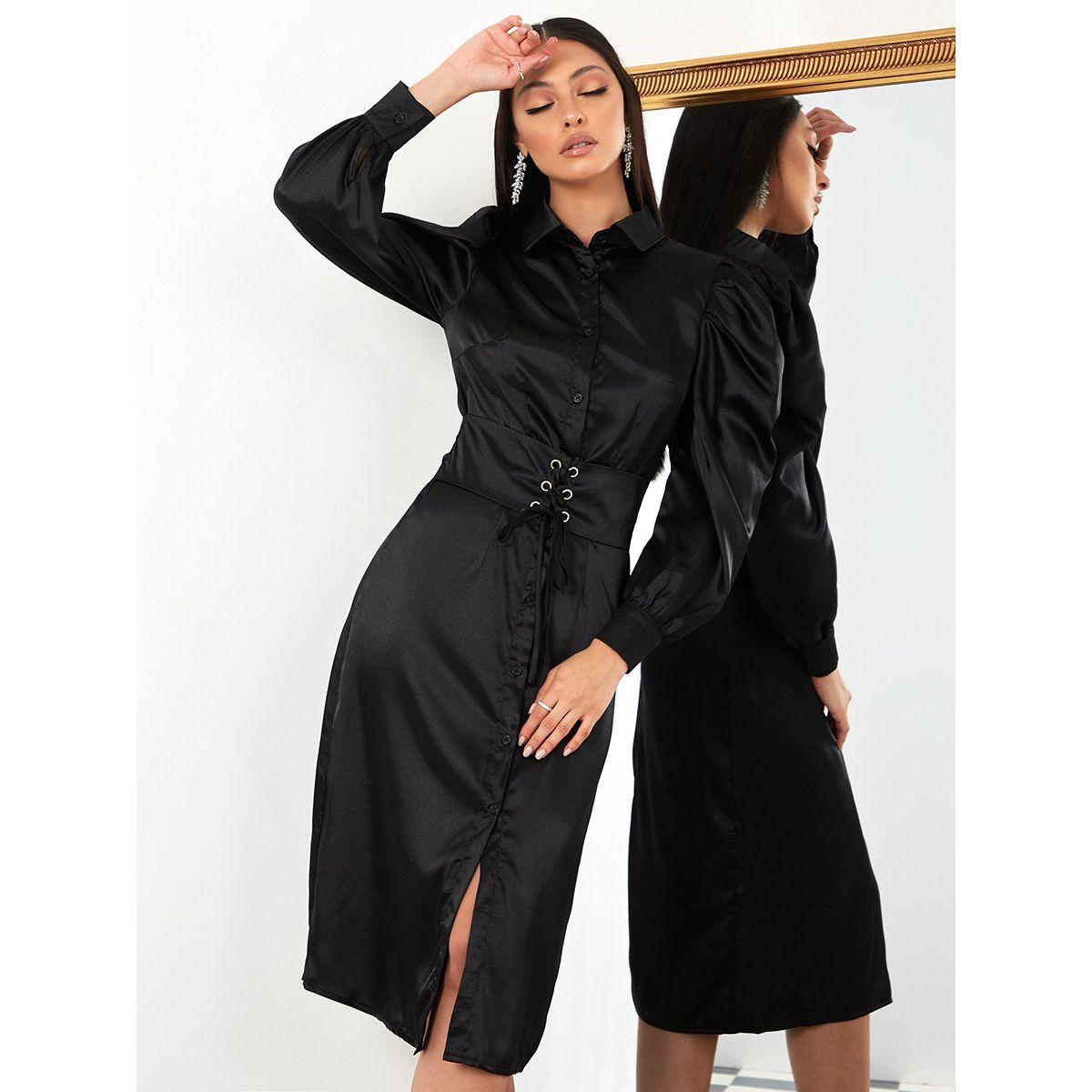 فستان ميدي بخصر بنمط مشد من ستايلي-women-clothing-dresses-image-2
