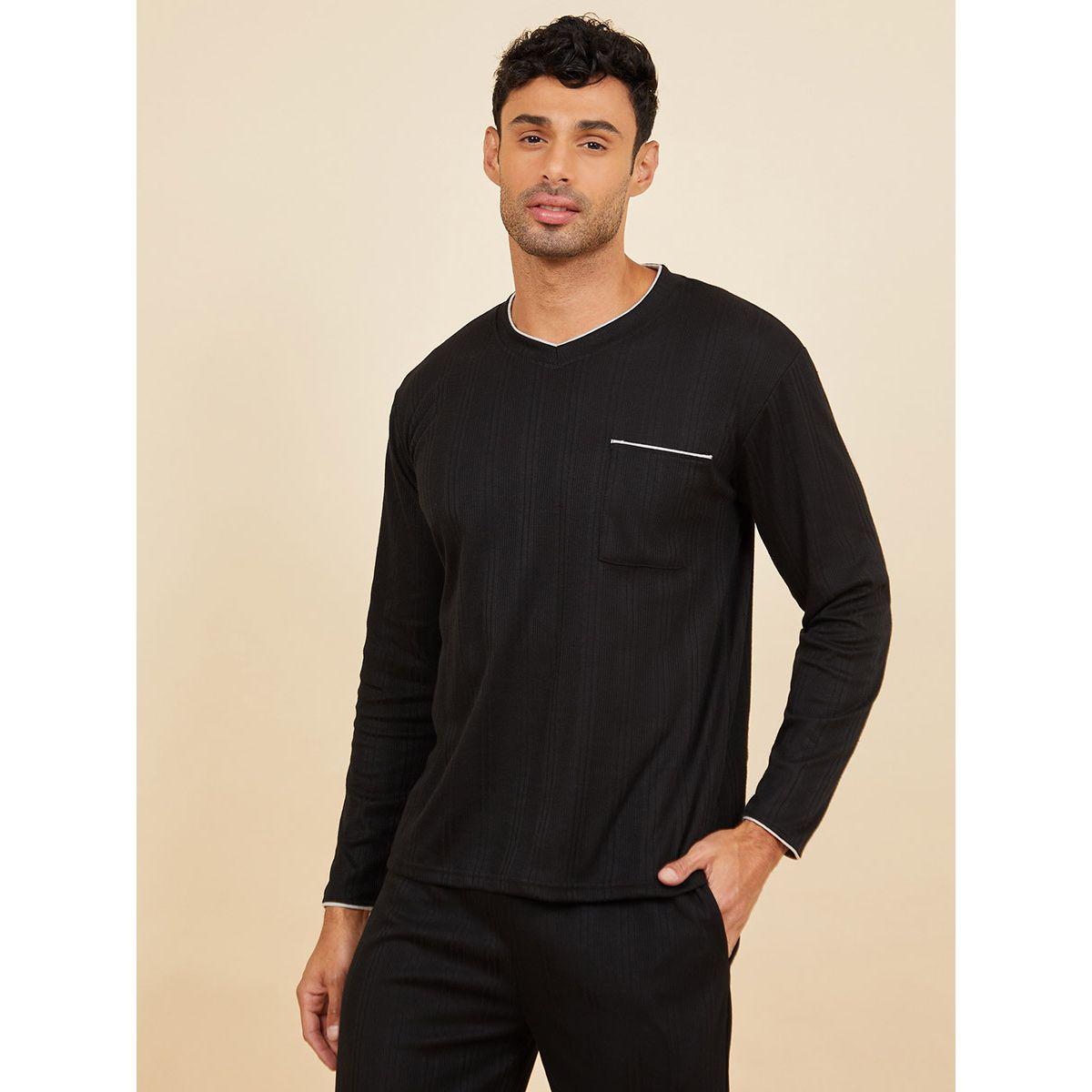 Styli Contrast Binding Detail Knit T-shirt and Pyjama Set-men-clothing-nightwear-sets-image-2