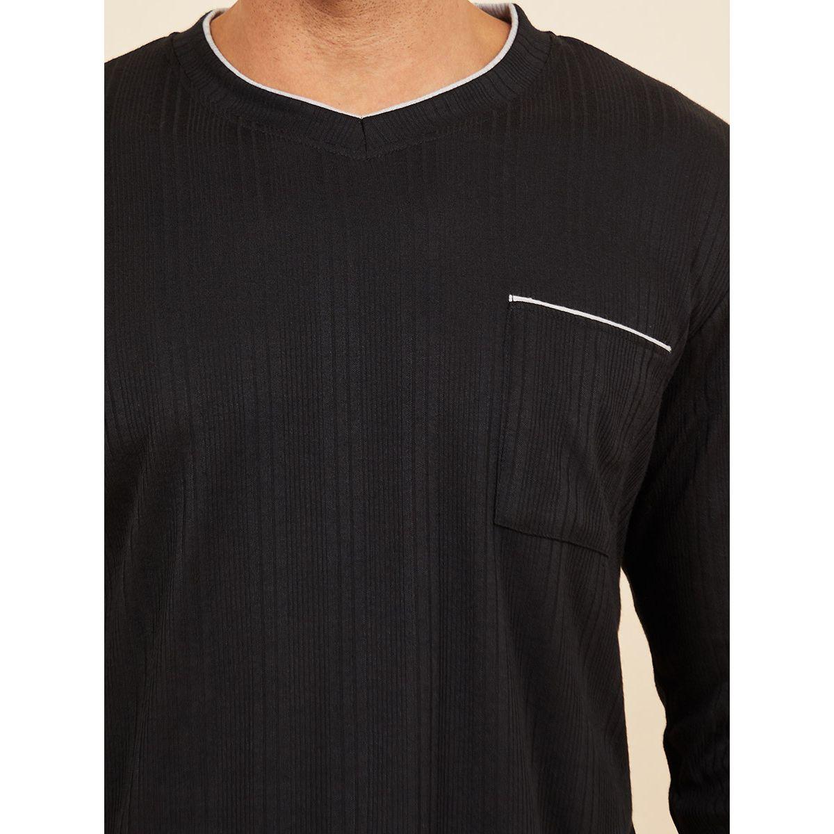 Styli Contrast Binding Detail Knit T-shirt and Pyjama Set-men-clothing-nightwear-sets-image-3