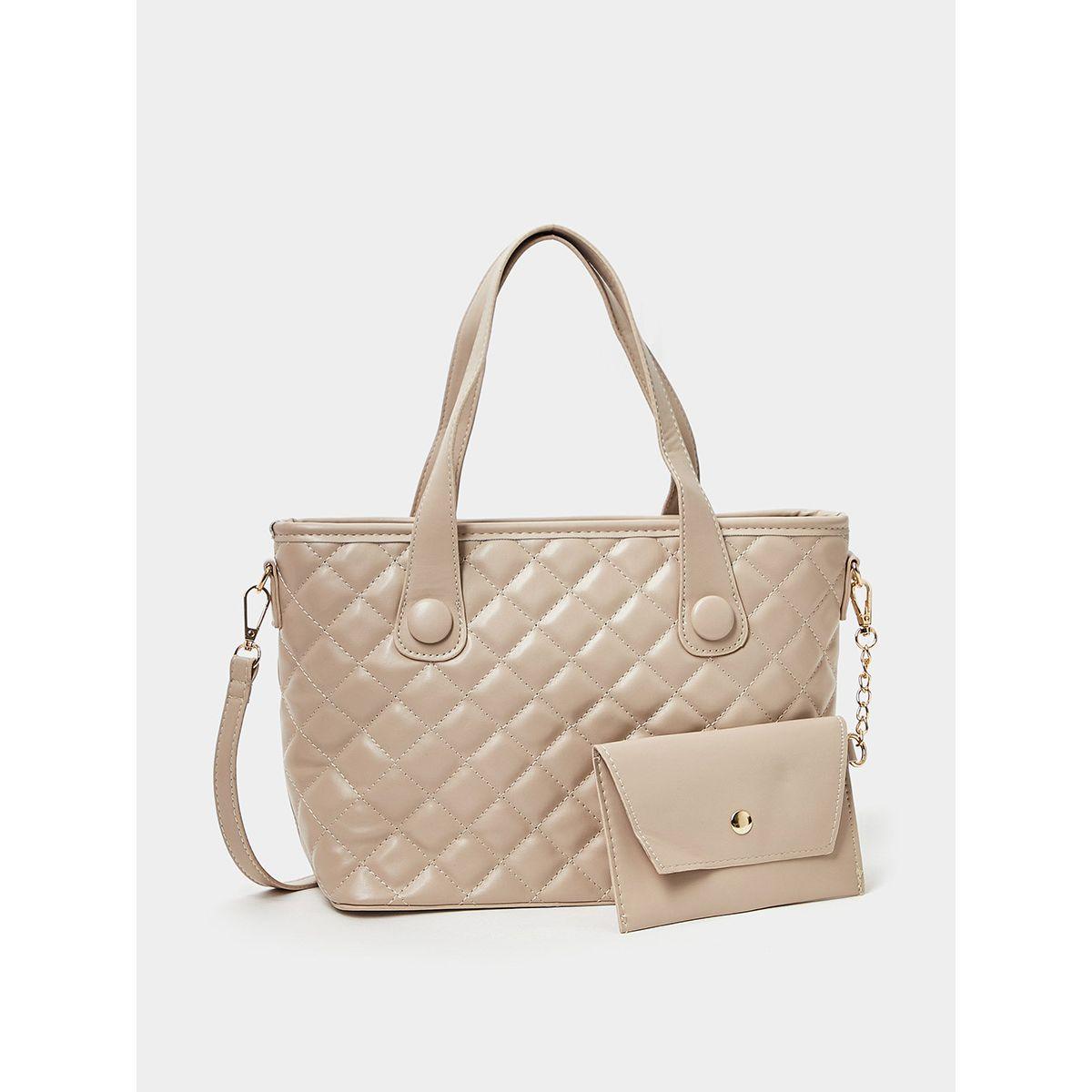 Styli Stitch Pattern Detail Handbag with Drop Mini Purse-women-bagsandwallets-handbags-image-1