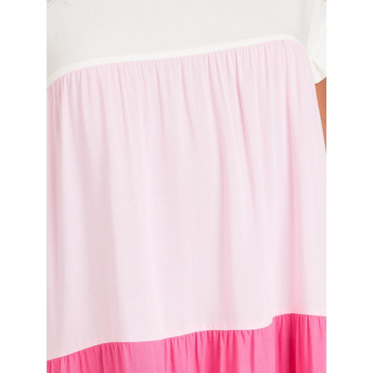 Styli Short Sleeves Round Neck Colorblock Tiered Knee Length Dress-women-clothing-dresses-image-4