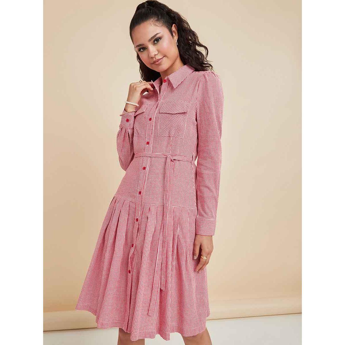 فستان مطبع بمربعات واكمام طويلة من ريد تايب-women-clothing-dresses-image-2