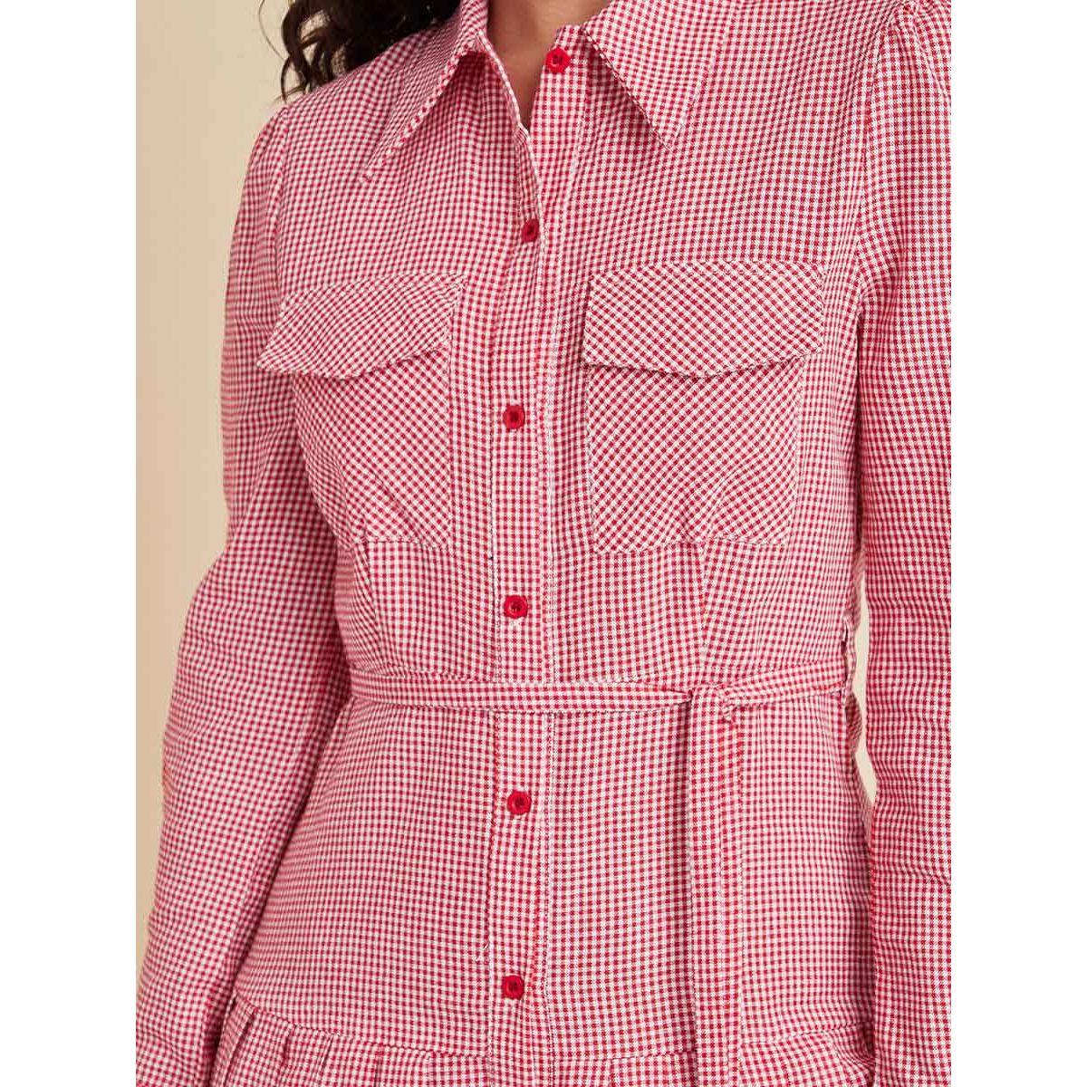 Styli Long Sleeves Gingham Collared A-Line Knee Length Dress-women-clothing-dresses-image-3