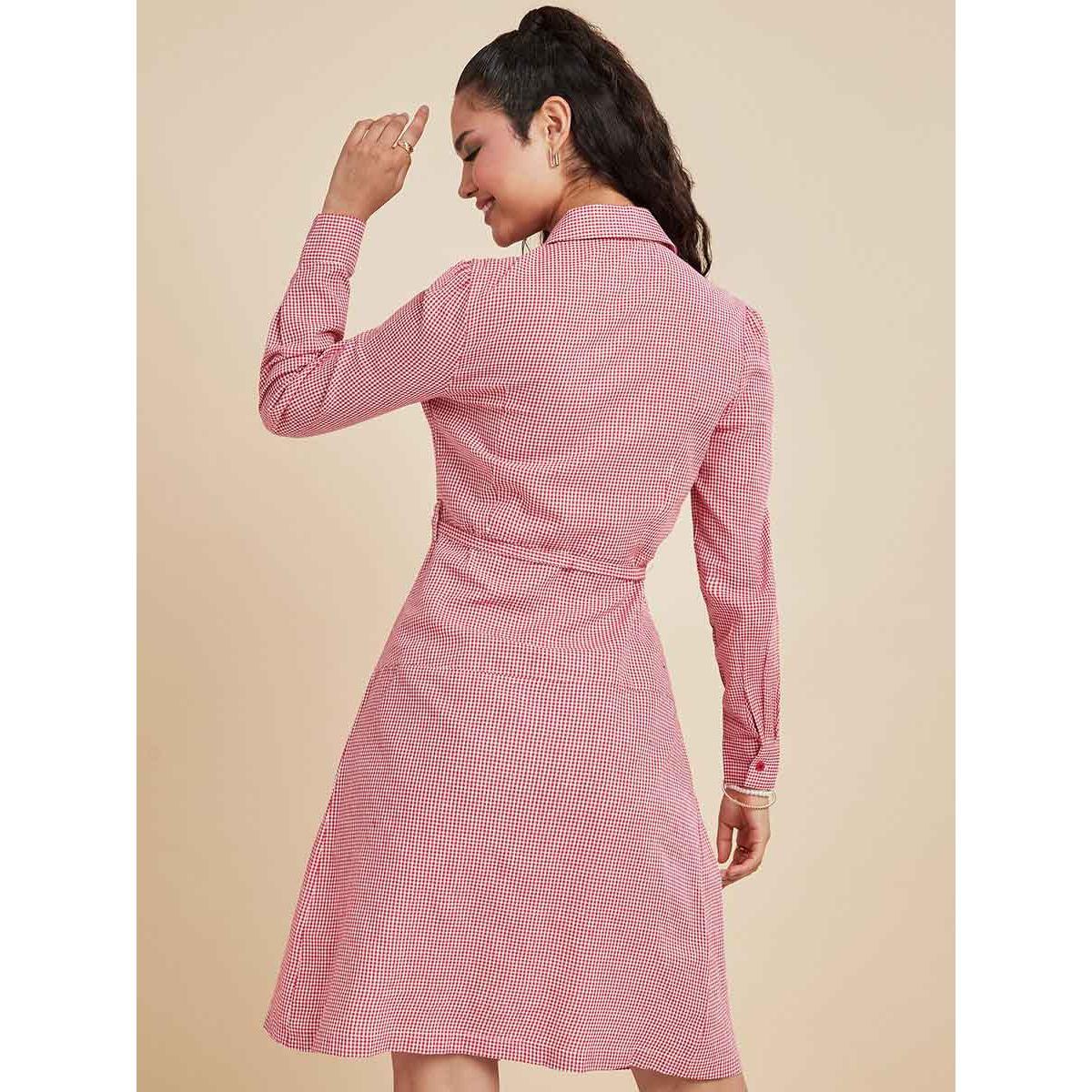 Styli Long Sleeves Gingham Collared A-Line Knee Length Dress-women-clothing-dresses-image-4