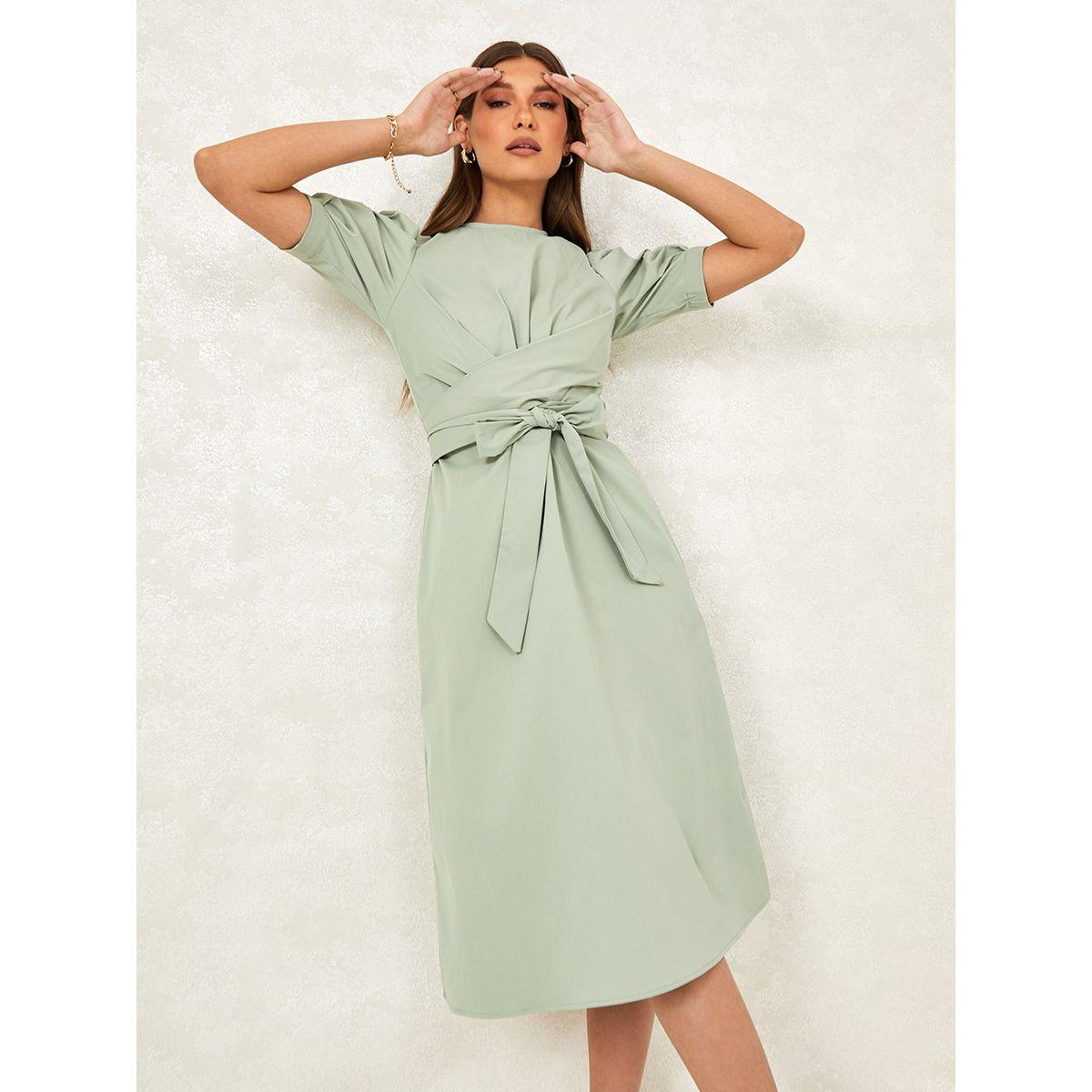 فستان ميدي باكمام قصيرة منفوشة من ستايلي-women-clothing-dresses-image-1