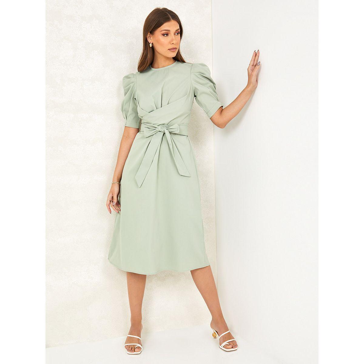 فستان ميدي باكمام قصيرة منفوشة من ستايلي-women-clothing-dresses-image-2