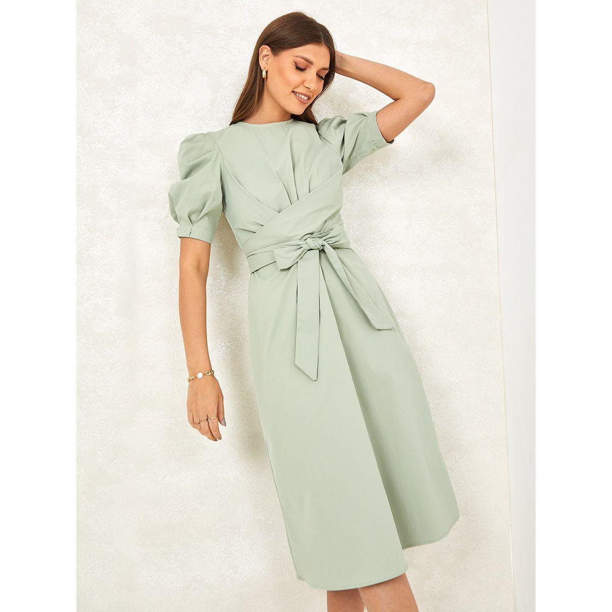 فستان ميدي باكمام قصيرة منفوشة من ستايلي-women-clothing-dresses-image-3