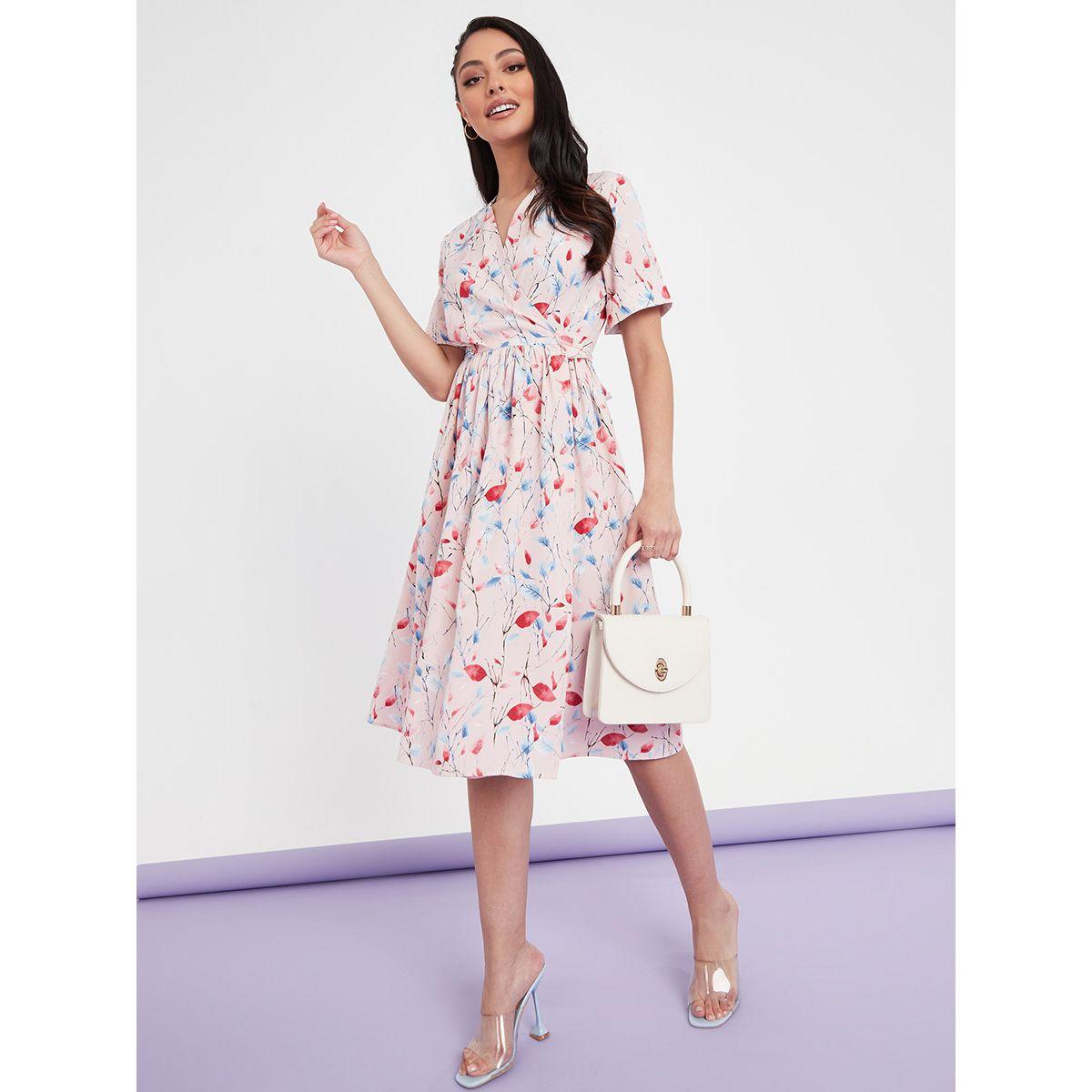 Styli Short Sleeves Floral Print Wrap Around Midi Dress-women-clothing-dresses-image-2