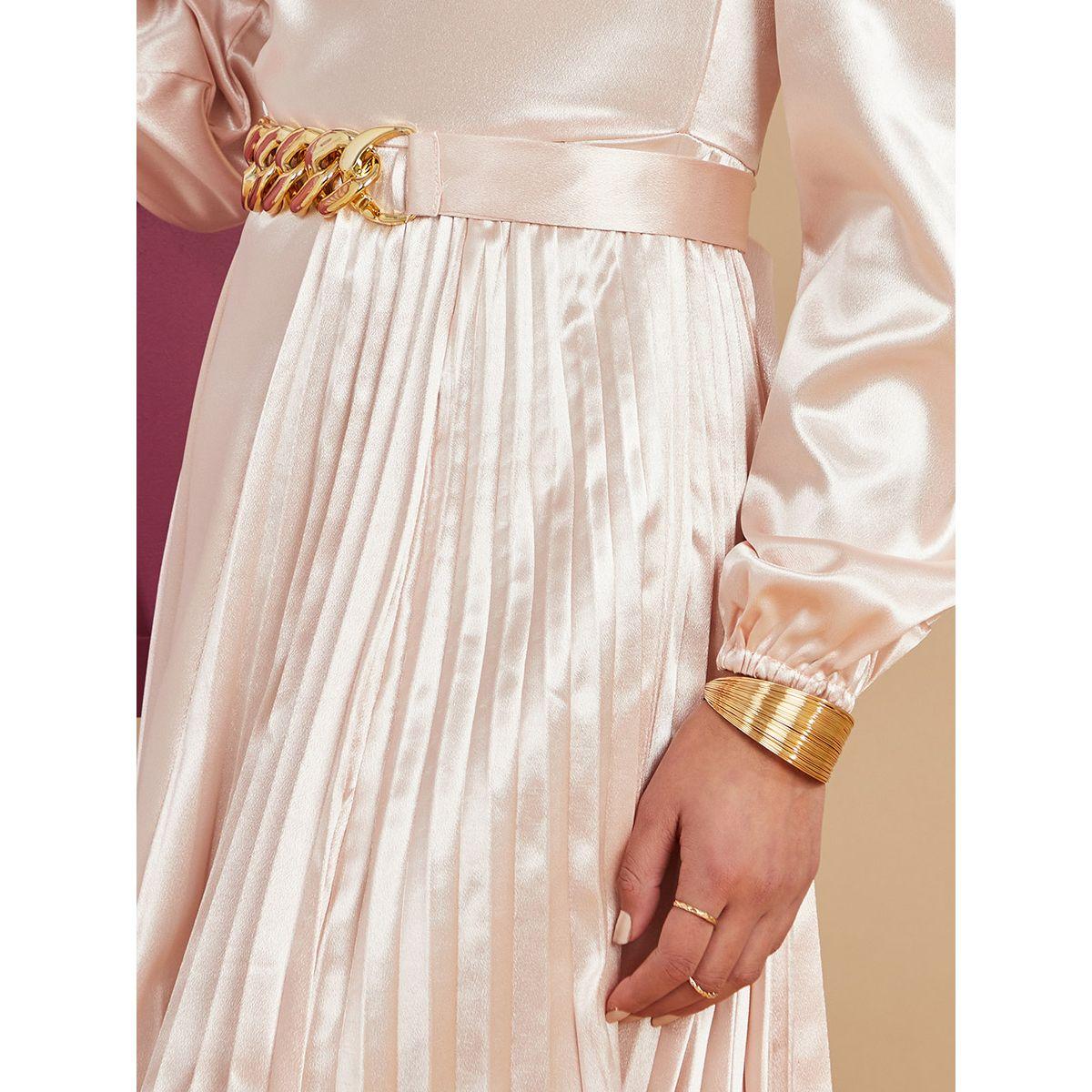 Styli Long Sleeves Round Neck Pleated A-Line Midi Dress-women-clothing-dresses-image-3