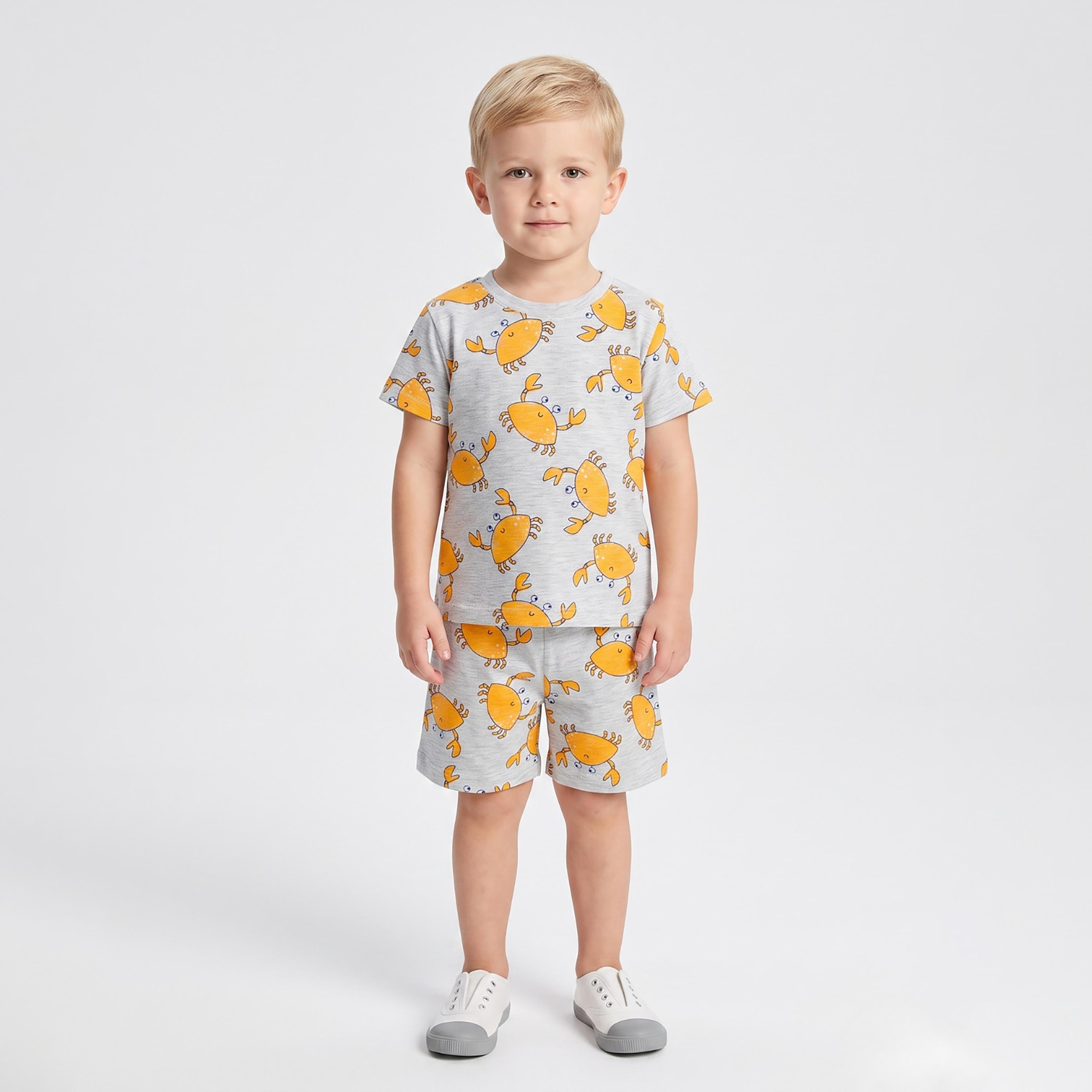 Babyqlo Crab Print Short Sleeves T-Shirt & Shorts Co-ord Set-boys-clothing-setsandcoords-image-1