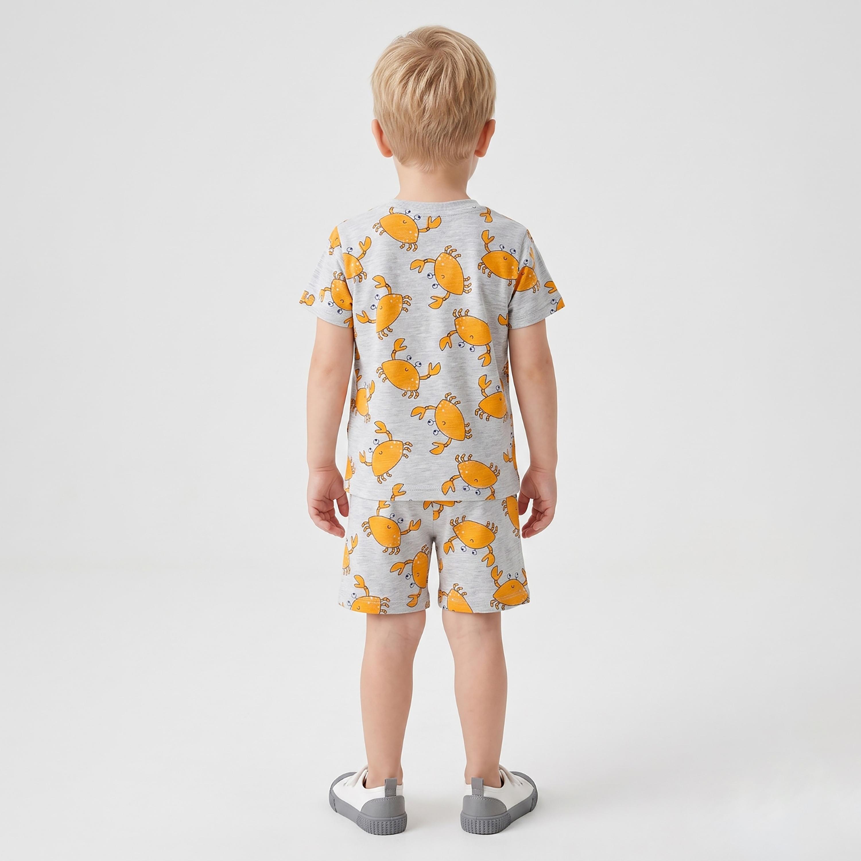 Babyqlo Crab Print Short Sleeves T-Shirt & Shorts Co-ord Set-boys-clothing-setsandcoords-image-2