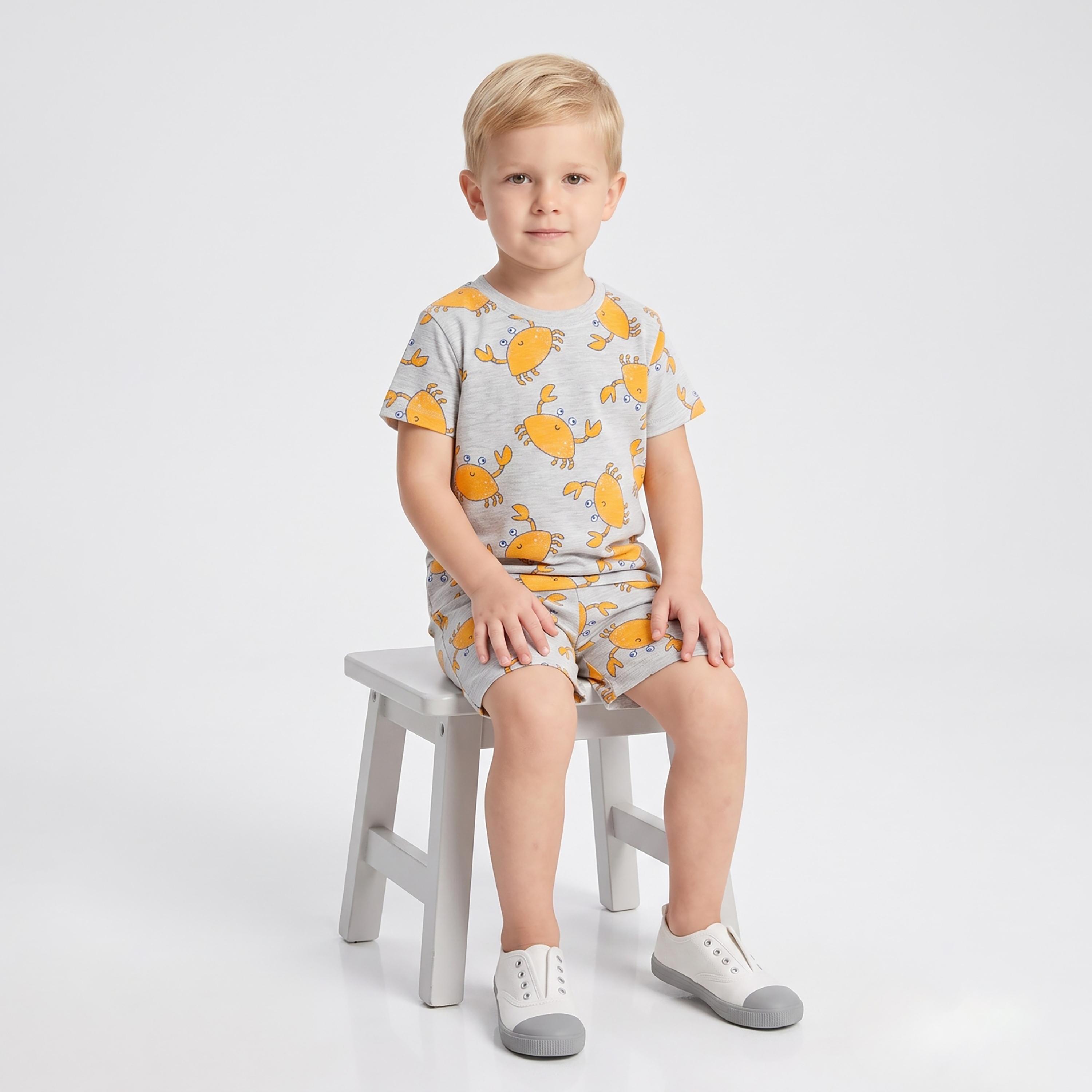 Babyqlo Crab Print Short Sleeves T-Shirt & Shorts Co-ord Set-boys-clothing-setsandcoords-image-4