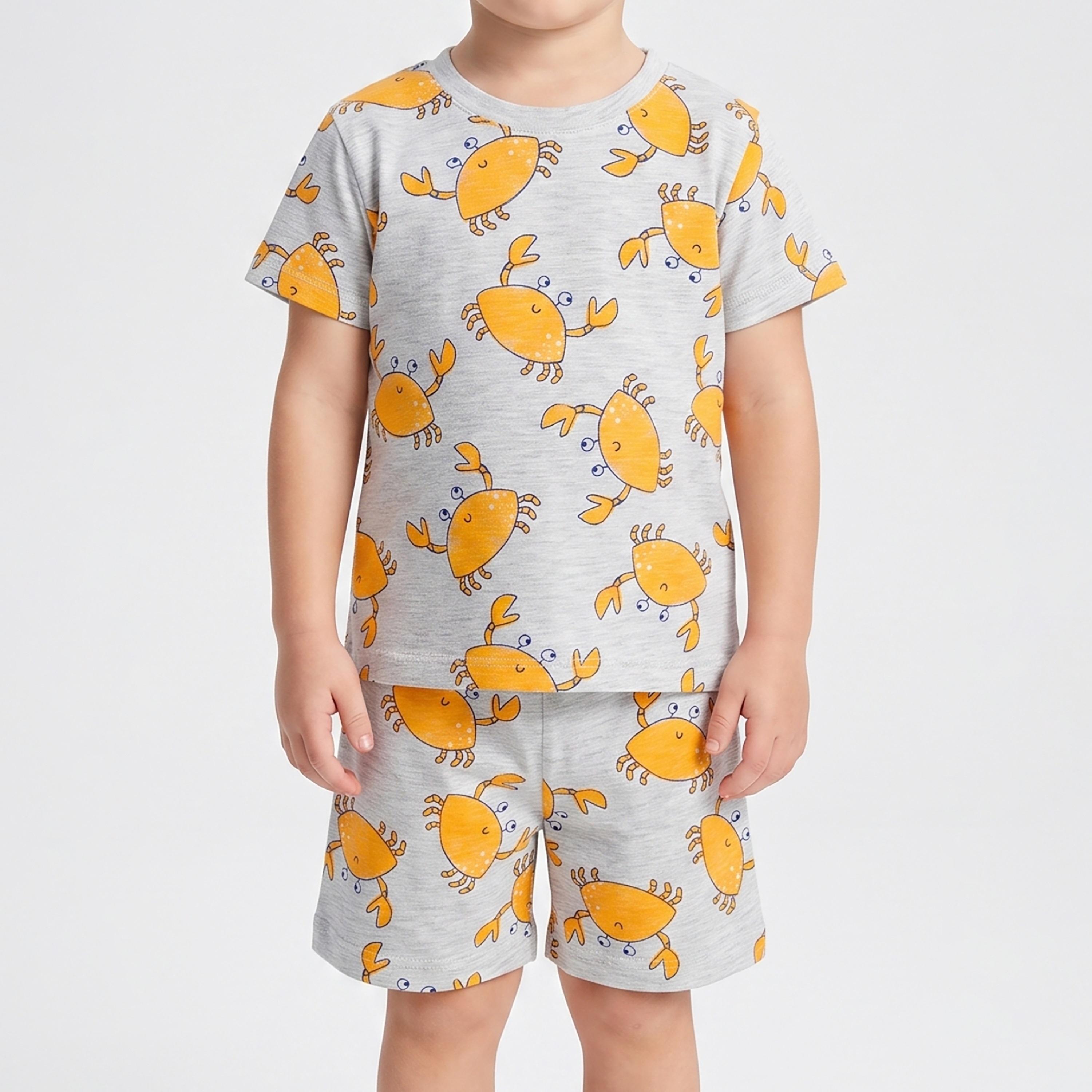 Babyqlo Crab Print Short Sleeves T-Shirt & Shorts Co-ord Set-boys-clothing-setsandcoords-image-5