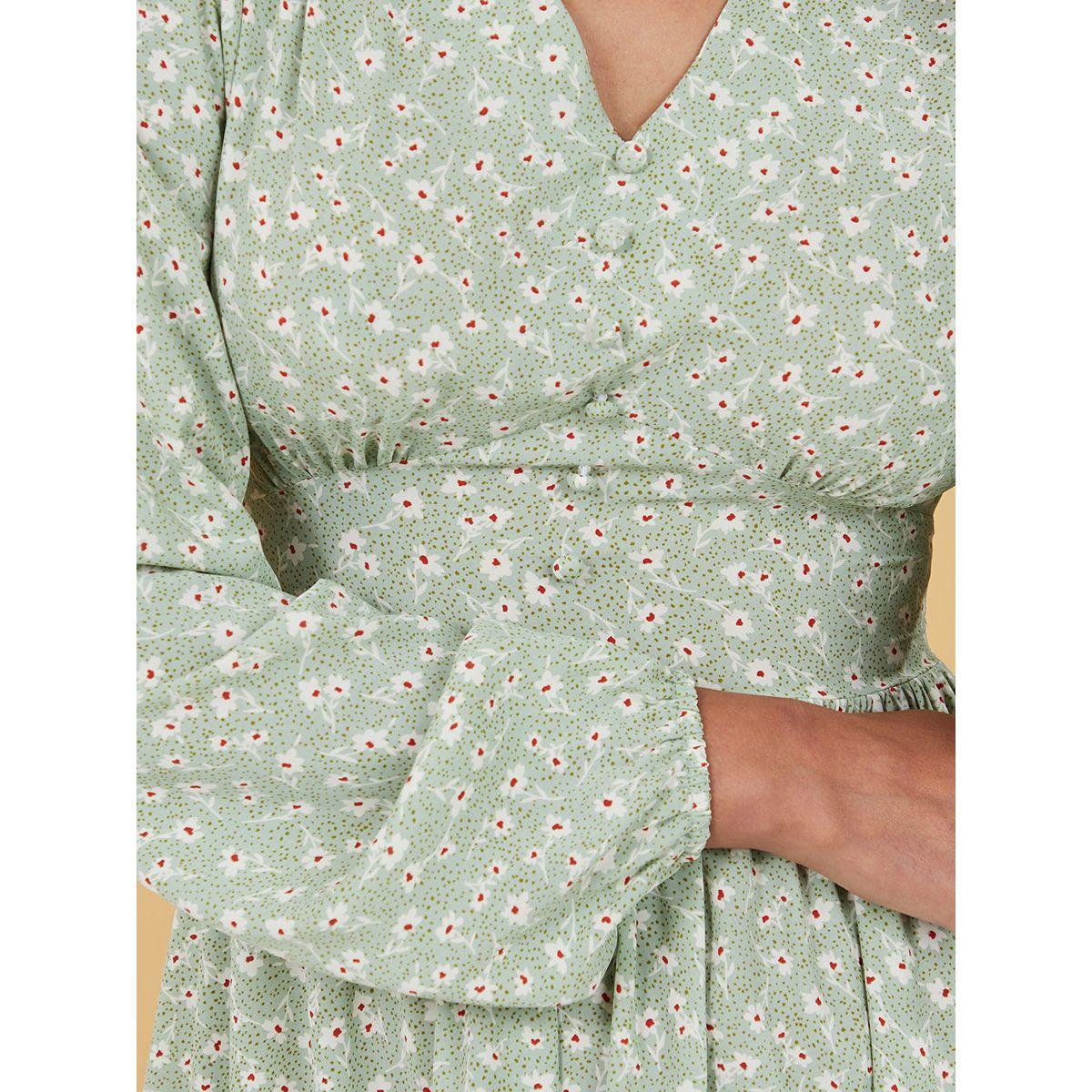 Styli Cuffed Volume Sleeves Floral Print A-Line Maxi Dress-women-clothing-dresses-image-3
