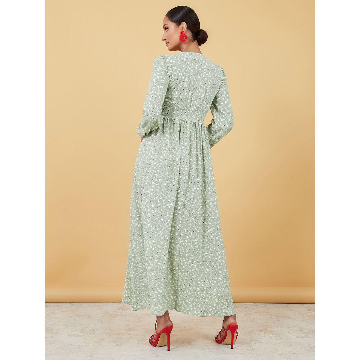 Styli Cuffed Volume Sleeves Floral Print A-Line Maxi Dress-women-clothing-dresses-image-4