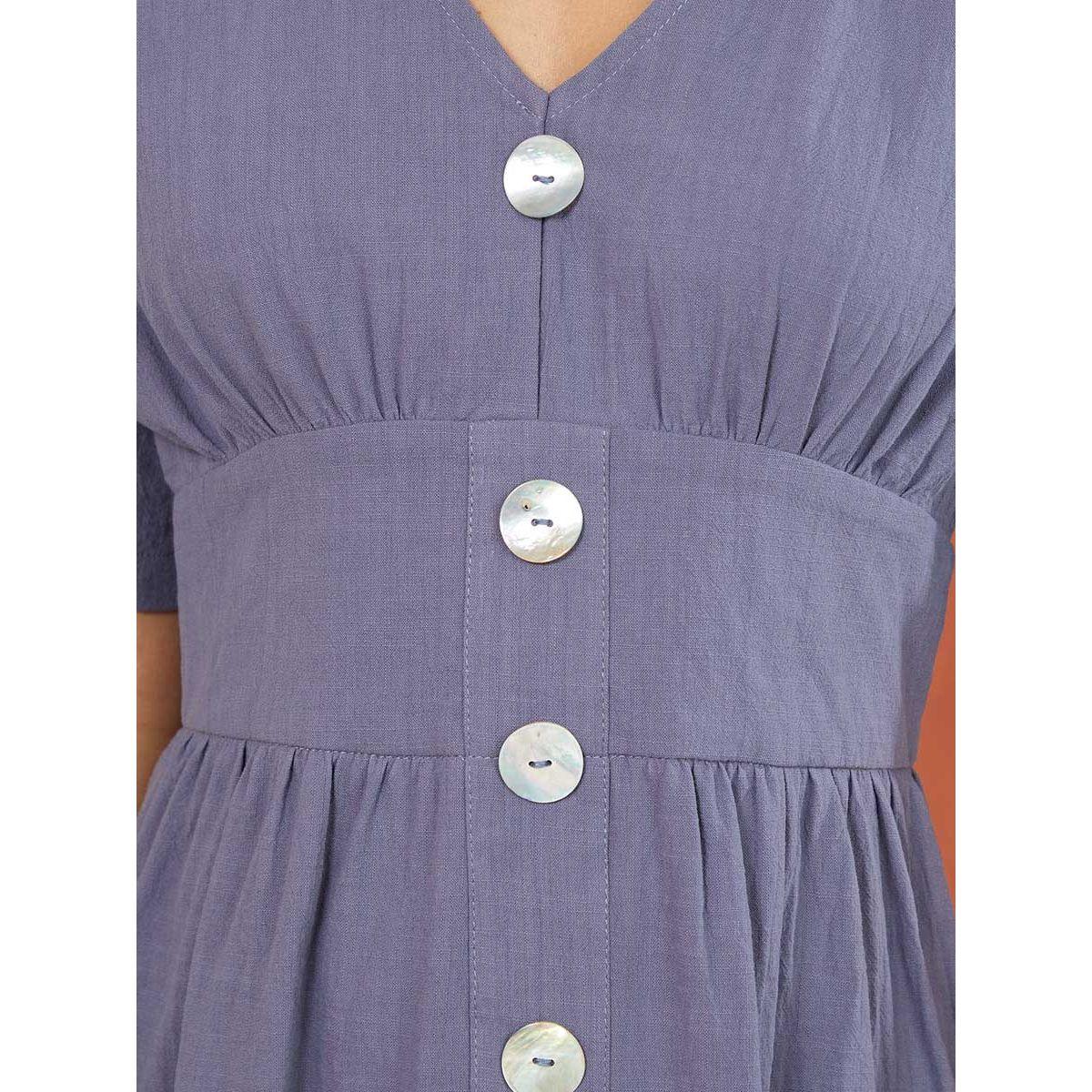 Styli Short Sleeves Front Button Detail Cotton A-Line Mini Dress-women-clothing-dresses-image-3