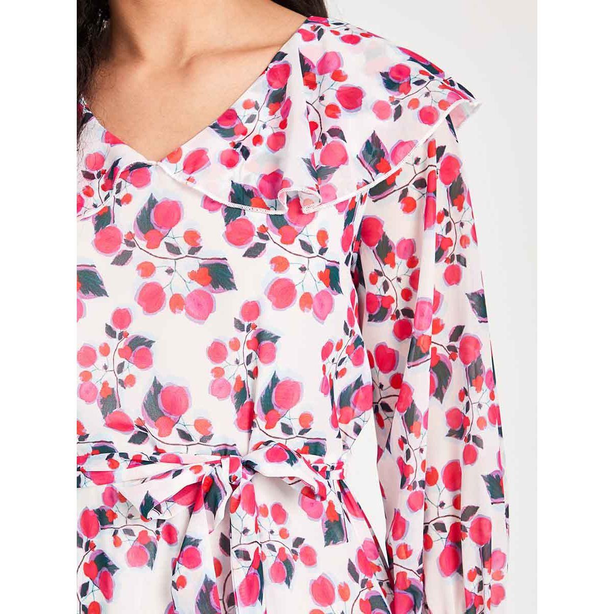 Styli Flare Sleeves Floral Print A-Line Maxi Dress with Tie Belt-women-clothing-dresses-image-3