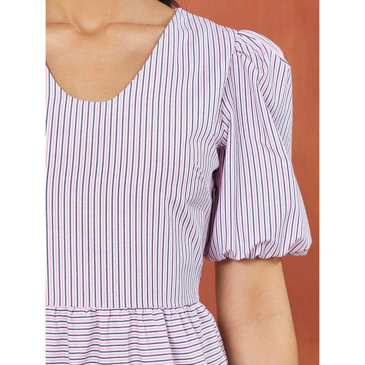 Styli Puff Sleeves Striped V Neck Tiered Maxi Dress-women-clothing-dresses-image-3