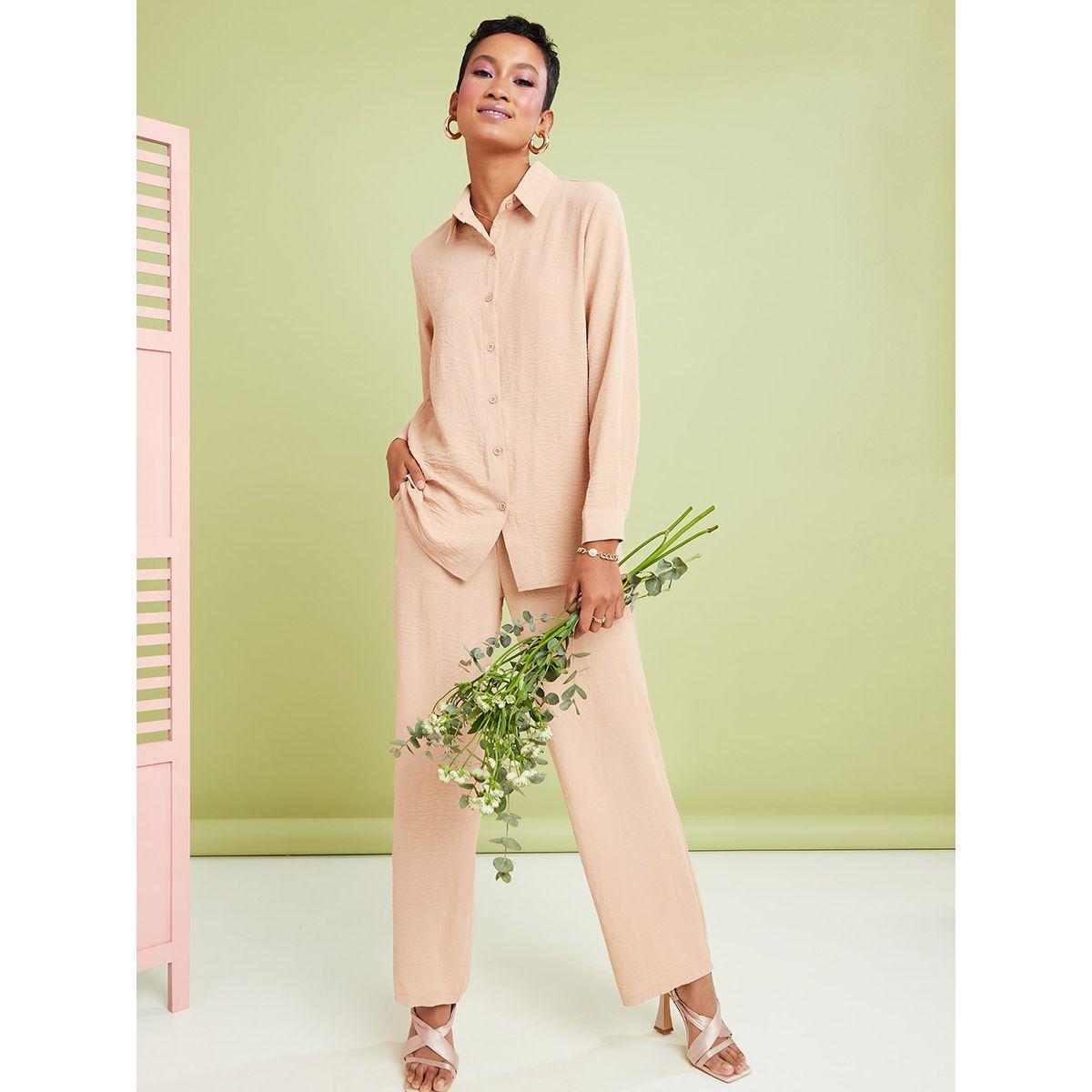 Styli Crepe Longline Shirt and Trouser Co-Ord Set-women-clothing-coordsets-image-1