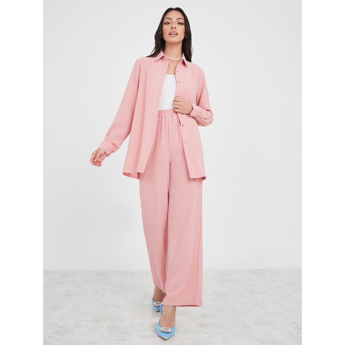 Styli Crepe Longline Shirt & Trouser Co-Ord Set-women-clothing-coordsets-image-1