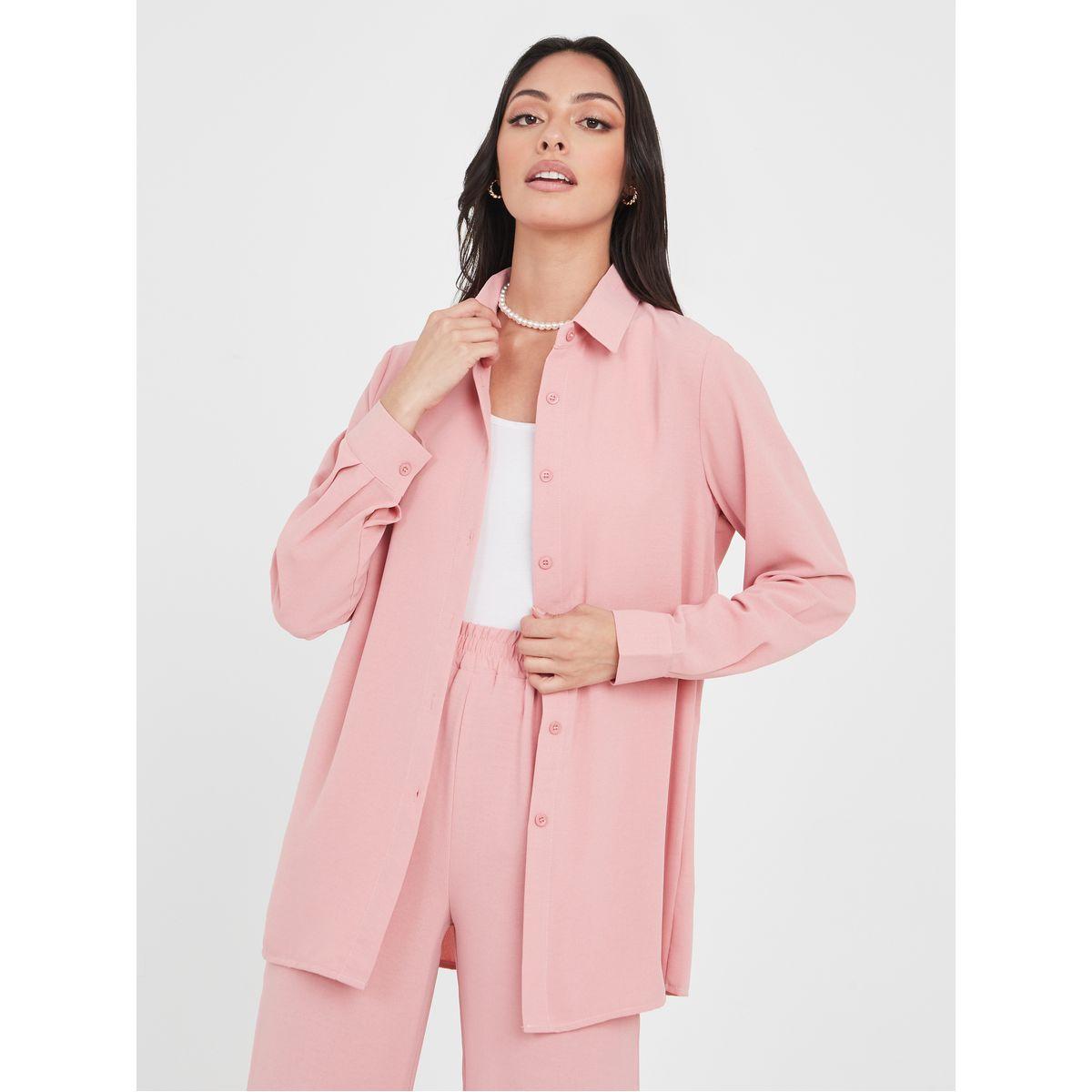 Styli Crepe Longline Shirt & Trouser Co-Ord Set-women-clothing-coordsets-image-2
