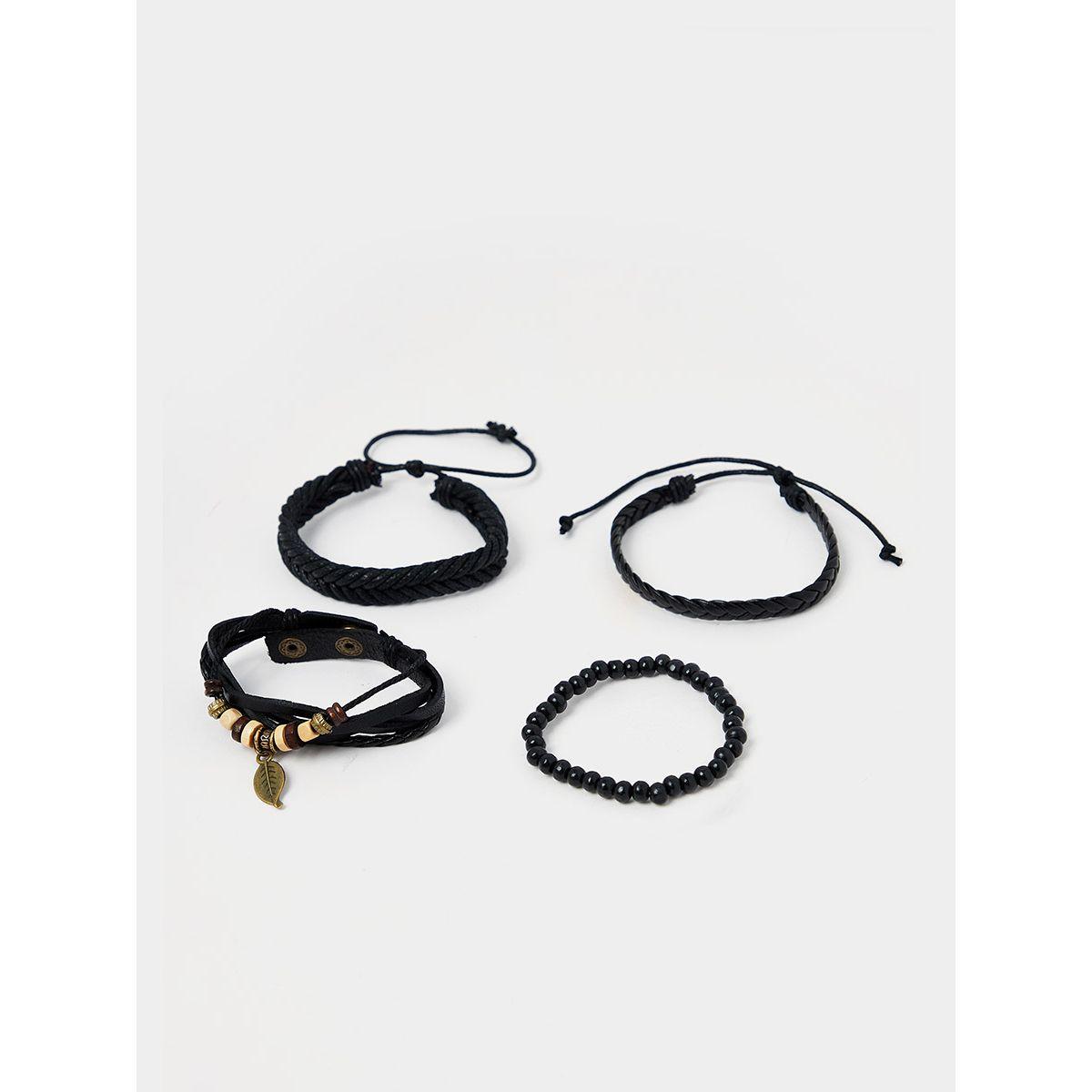 Styli Set of 4 - Drop Leaf Detail Beaded Bracelet-men-watchesandjewellery-bracelets-image-1