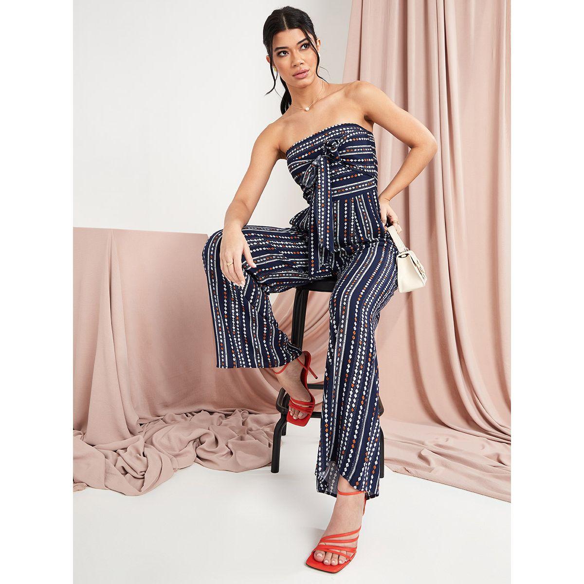 Styli Bandeau Boho Print Wide Leg Jumpsuit with Tie Front Detail-women-clothing-jumpsuits-image-1
