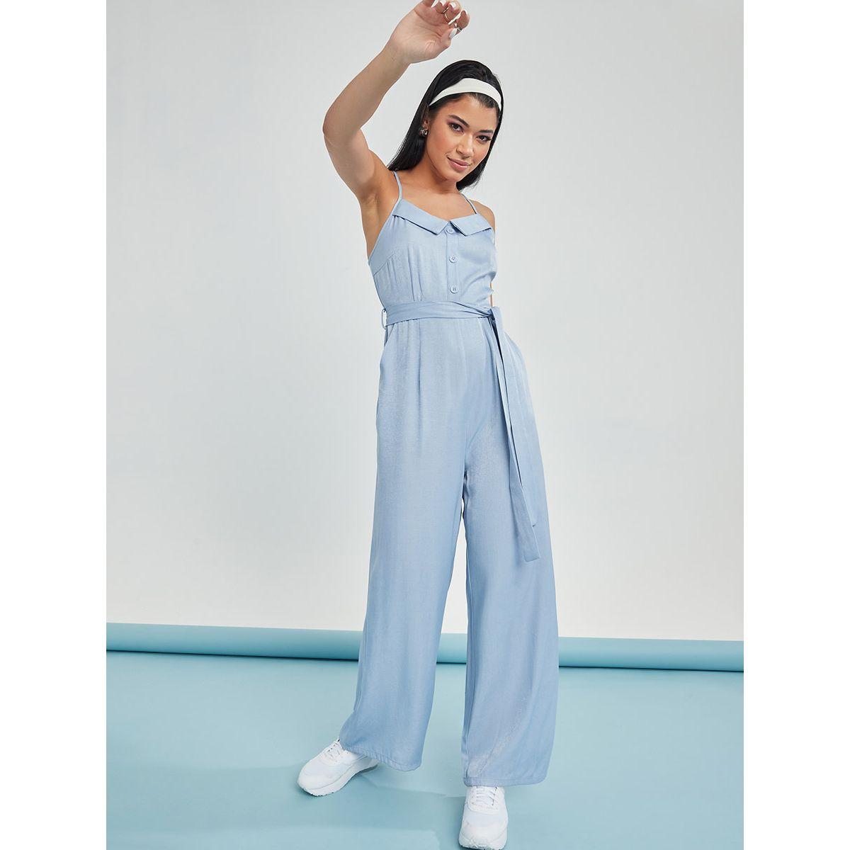 Styli Wide Leg Chambray Jumpsuit with Tie Detail-women-clothing-jumpsuits-image-1