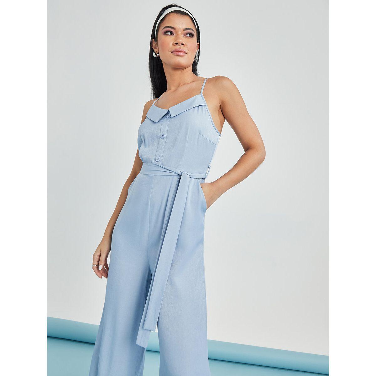 Styli Wide Leg Chambray Jumpsuit with Tie Detail-women-clothing-jumpsuits-image-2