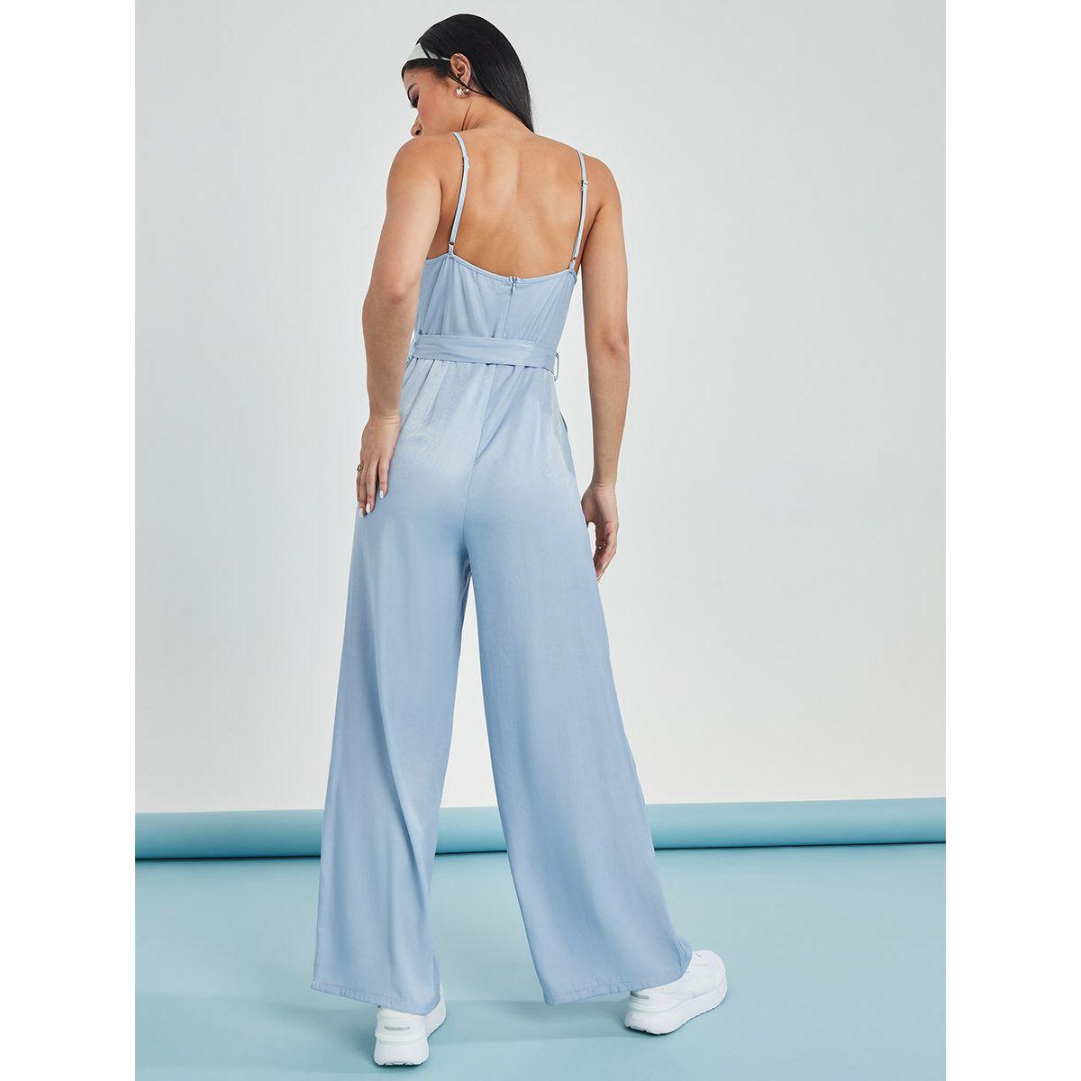 Styli Wide Leg Chambray Jumpsuit with Tie Detail-women-clothing-jumpsuits-image-4