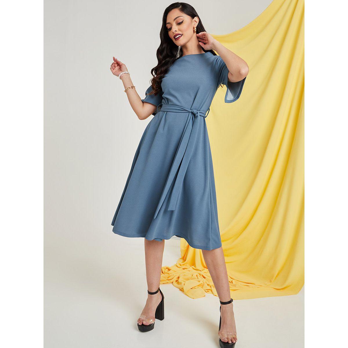 فستان ميدي باكمام قصيرة من ستايلي-women-clothing-dresses-image-1