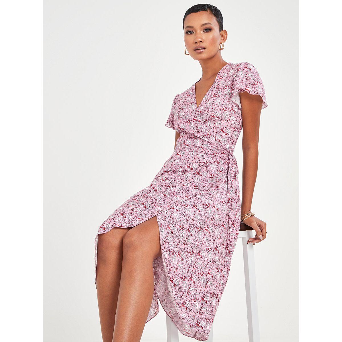 Styli Cap Flare Sleeves Floral Print Wrap Midi Dress-women-clothing-dresses-image-1