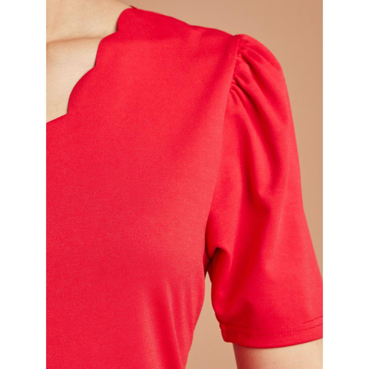 Styli Short Sleeves Scalloped Trim V Neck A-Line Midi Dress-women-clothing-dresses-image-3