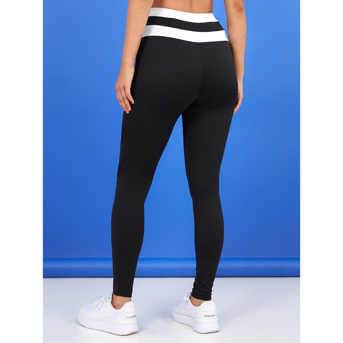 Styli Striped Contrast Waistband Double Mesh Insert Active Leggings-women-clothing-sportswearandactivewear-bottoms-image-4