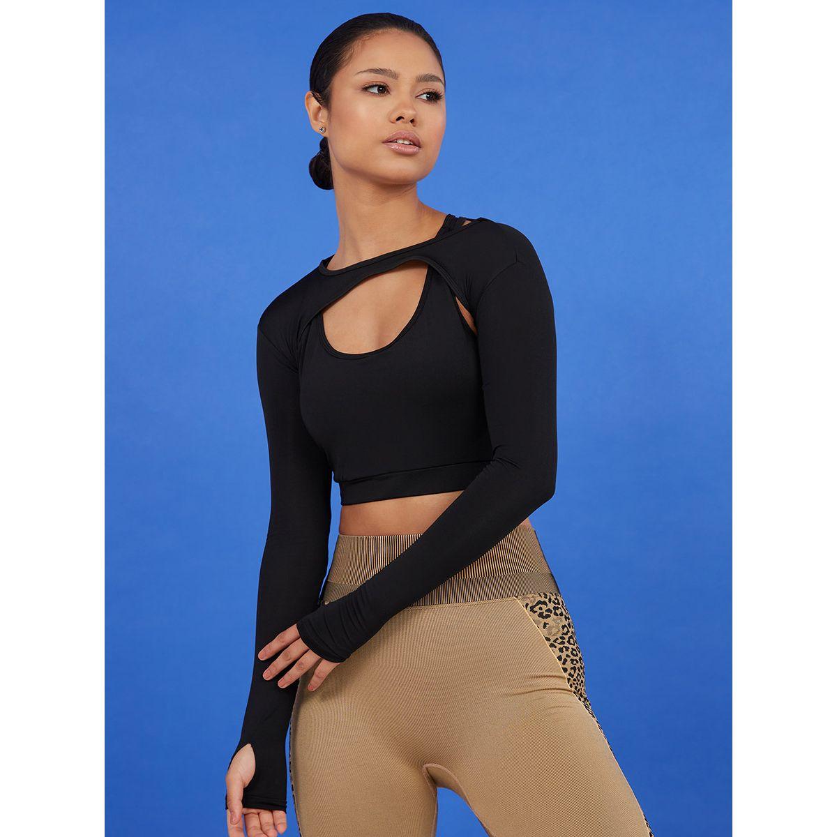Styli Pack of 2 - Long Sleeves Arm Warmer Style Top and Sport Bra-sports-women-clothing-tshirtsandvests-image-1