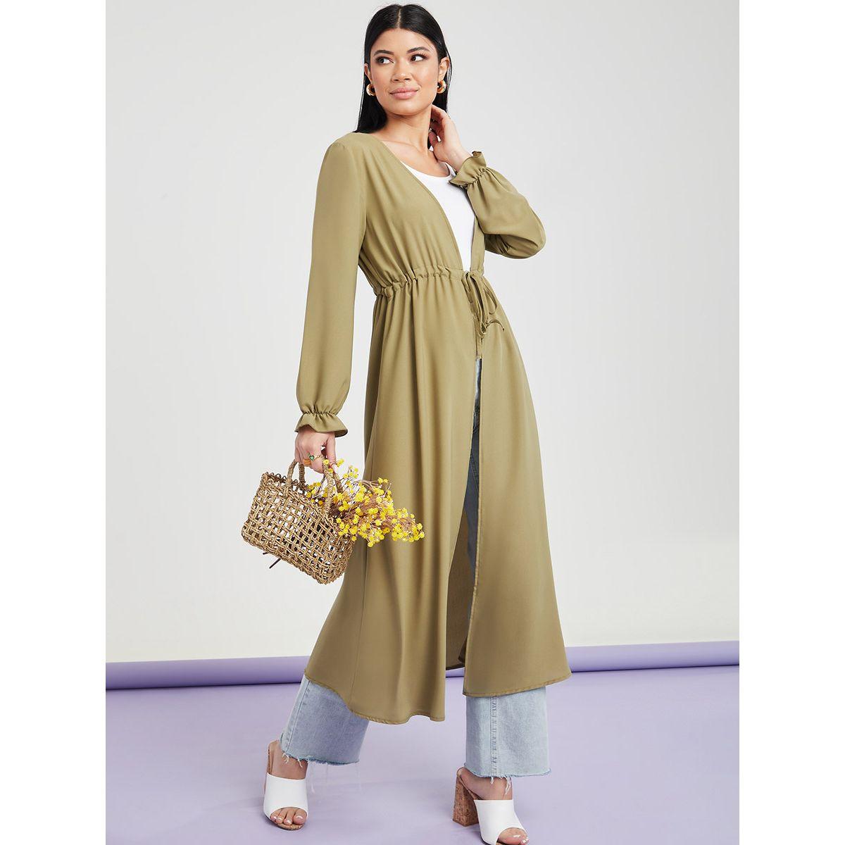 Styli Long Sleeves Maxi Length Plain Kimono with Front Tie-women-clothing-shirtsandblouses-shirts-image-1