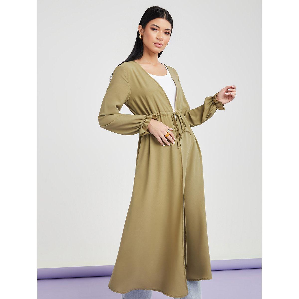 Styli Long Sleeves Maxi Length Plain Kimono with Front Tie-women-clothing-shirtsandblouses-shirts-image-2