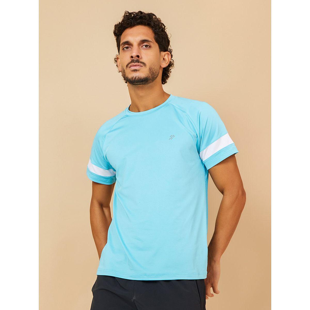 Styli Textured Back Panel Regular Fit Running T-shirt with Contrast Sleeve Detail-sports-men-clothing-tshirtsandpolos-image-1