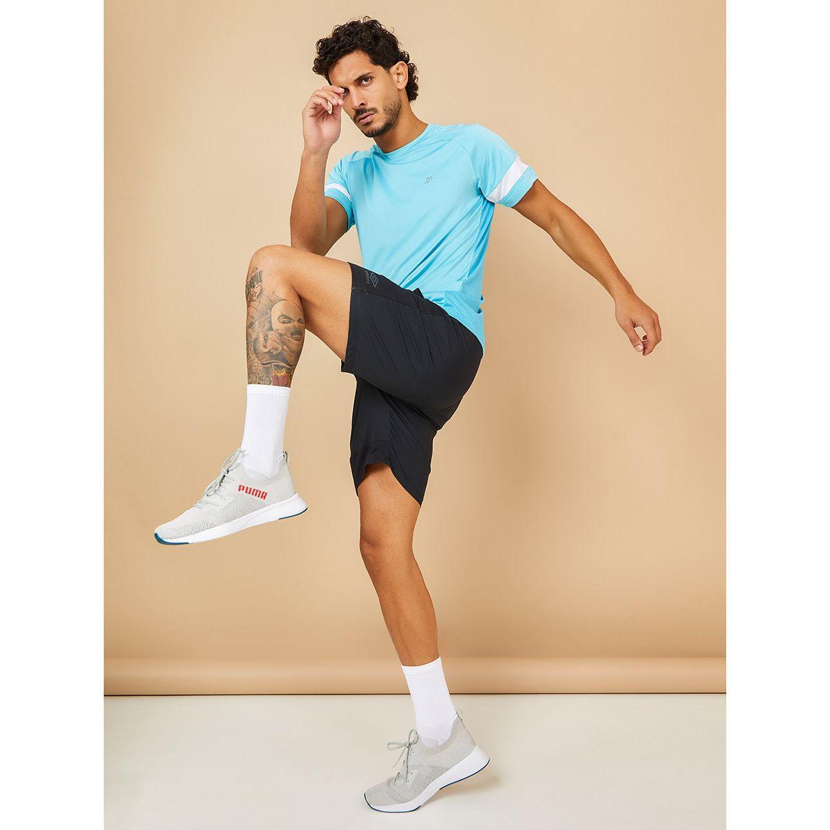 Styli Textured Back Panel Regular Fit Running T-shirt with Contrast Sleeve Detail-sports-men-clothing-tshirtsandpolos-image-2