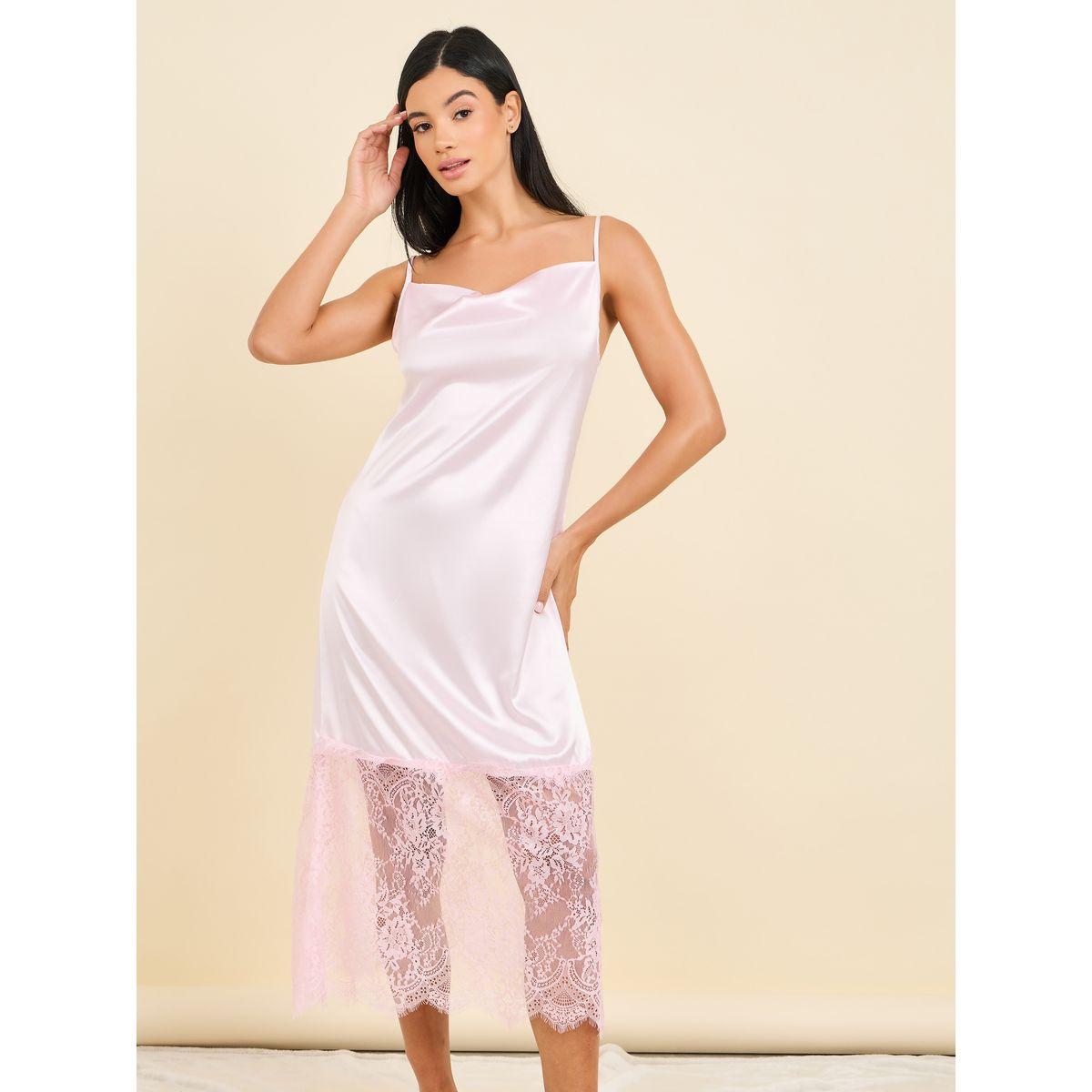 Styli Unwind Satin Cowl Neck Cami Lace Detail Slip Dress-women-clothing-nightwear-nighties-image-1
